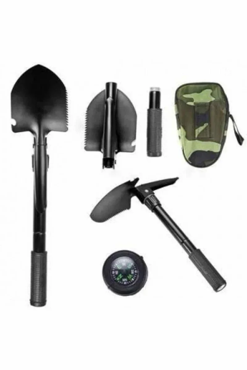 Pusulalı Katlanabilir Kazma Kürek Kamp Seti - Çok Amaçlı Outdoor Ekipmanı