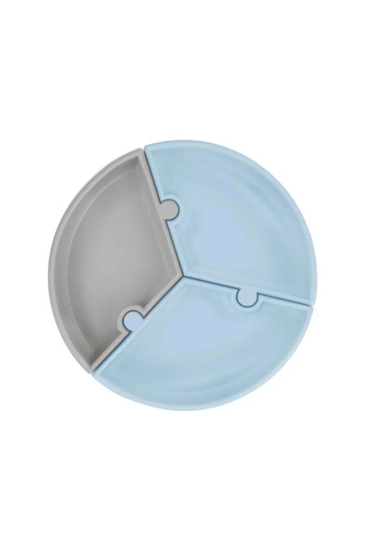 Puzzle Vakum Tabanlı Silikon Tabak Mineral Blue / Powder Grey