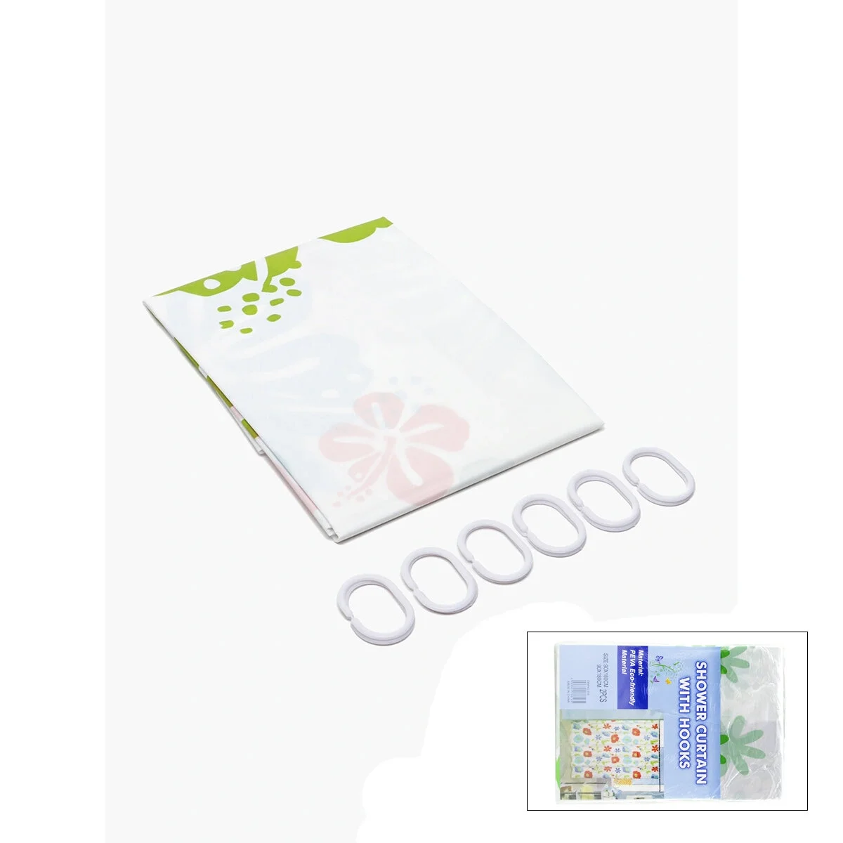 PVC Duş Perdesi - Çift Kanatlı - 12 Halkalı - 90x180 cm