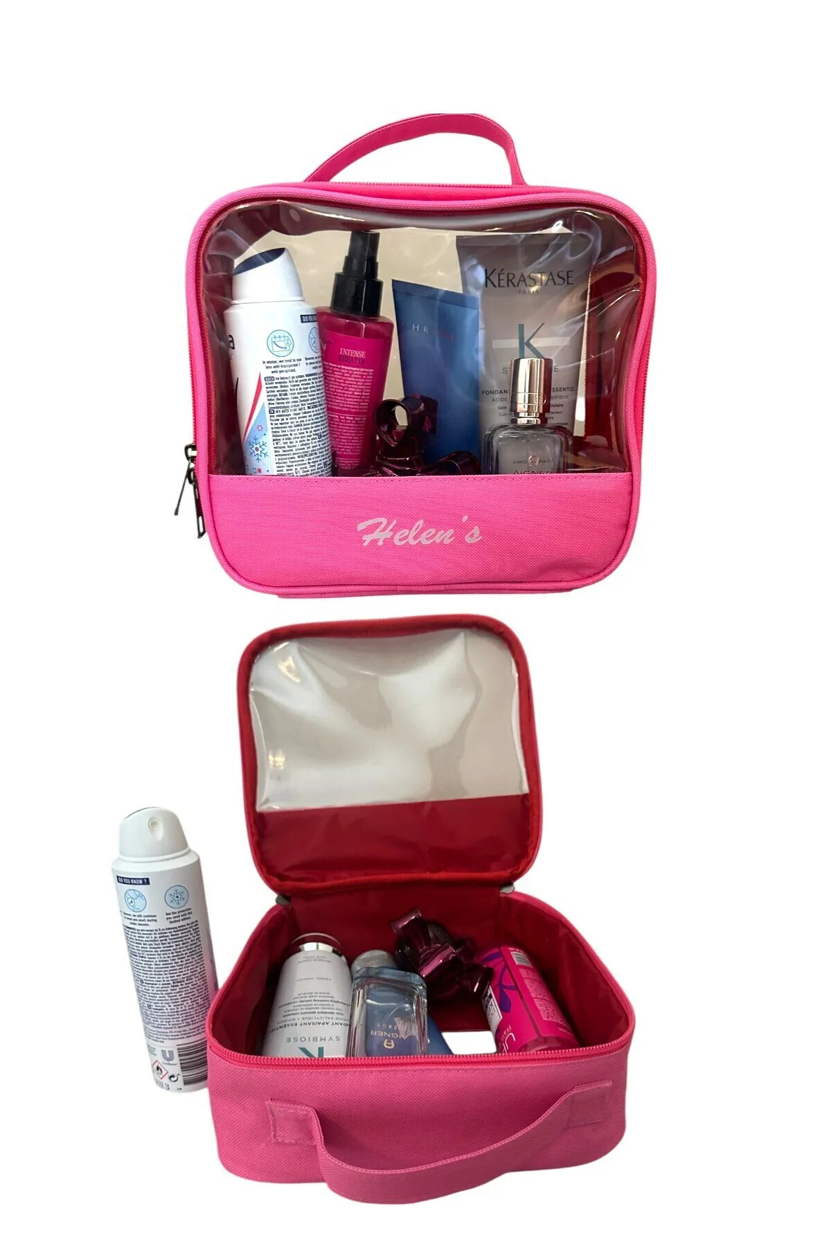 Pazar Kapısı Pvc Şeffaf Seyahat Makyaj Kozmetik Çantası Pembe