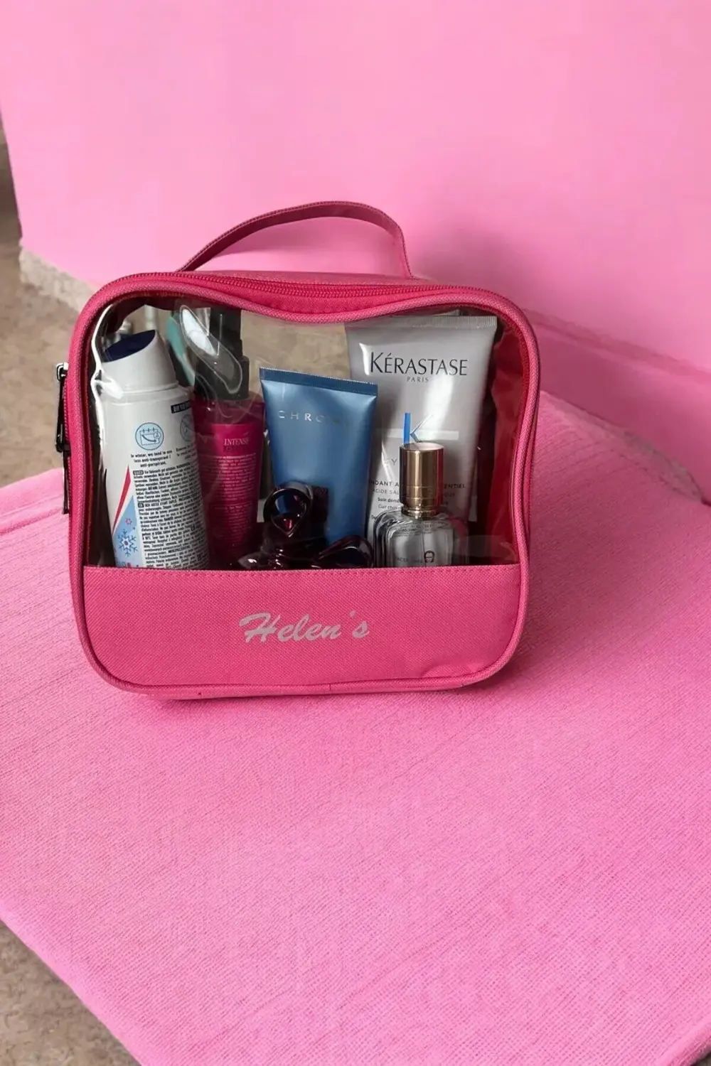 PVC Şeffaf Seyahat Makyaj Kozmetik Çantası Pembe