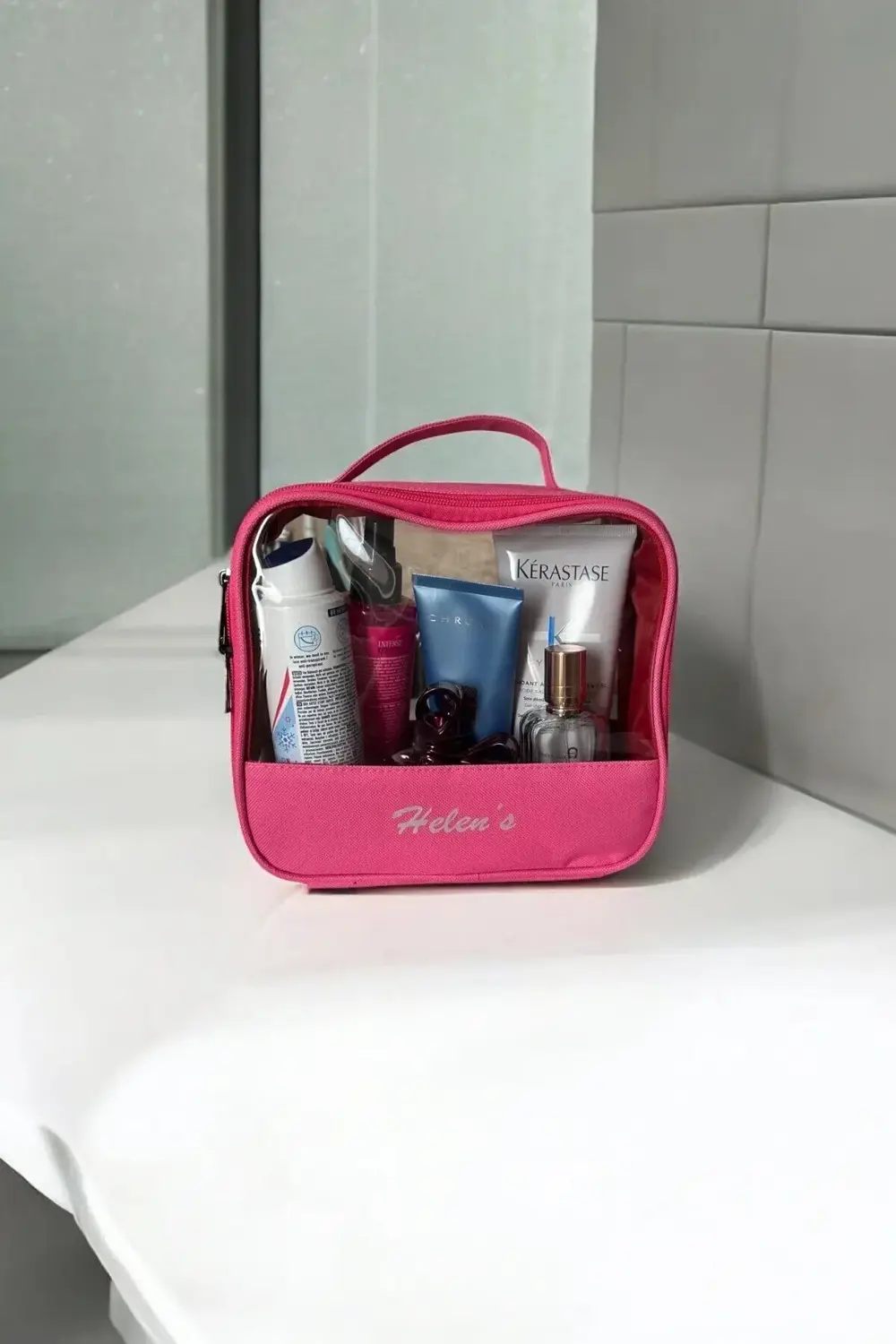 PVC Şeffaf Seyahat Makyaj Kozmetik Çantası Pembe