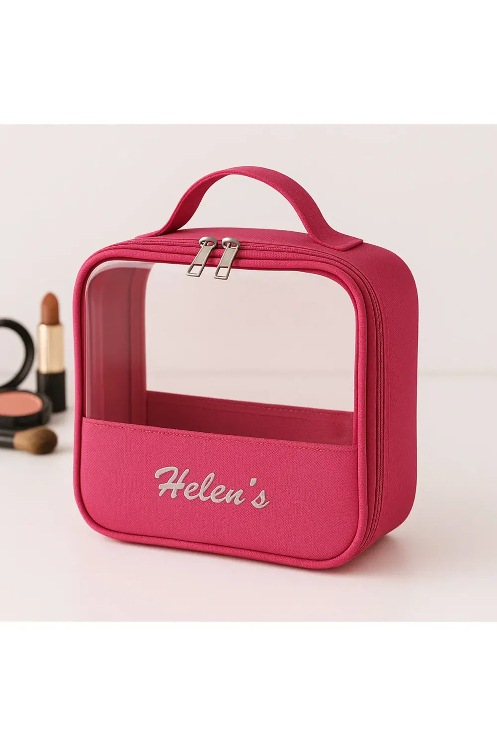 PVC Şeffaf Seyahat Makyaj Kozmetik Çantası Pembe