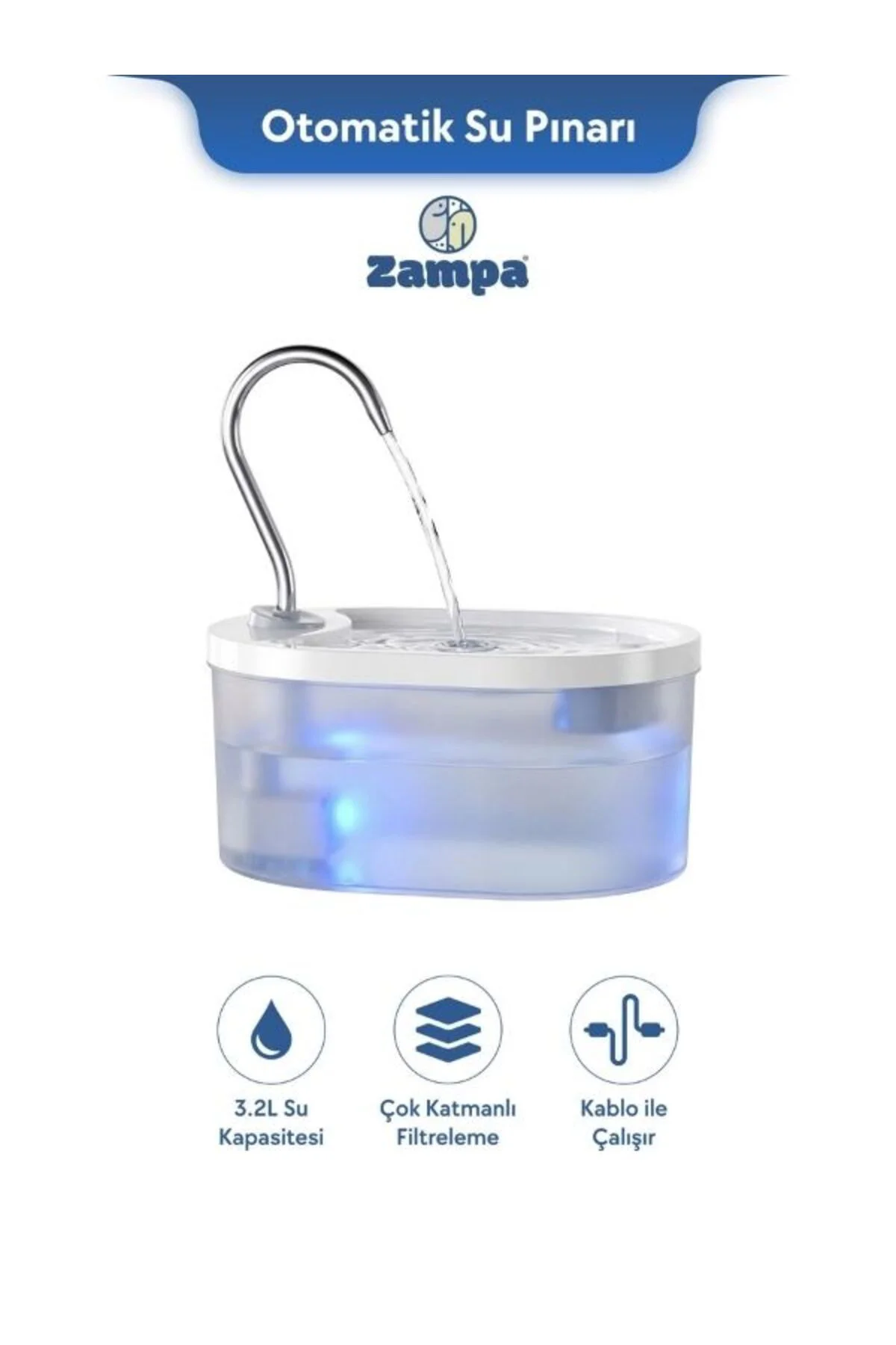 PWF-01 Oval Pet Otomatik Su Pınarı 3.2L - Kediler ve Köpekler İçi