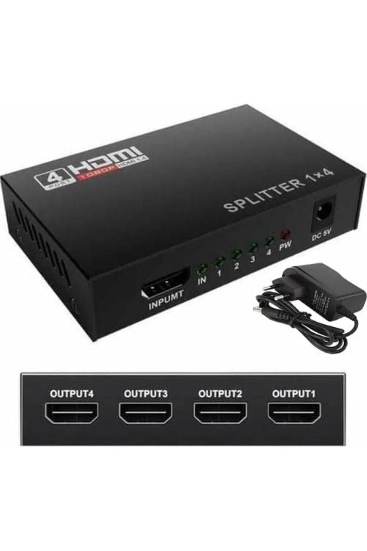PX-5004 1080P 2K 4K UHD 4 Port HDMI Splitter (Adaptörlü)