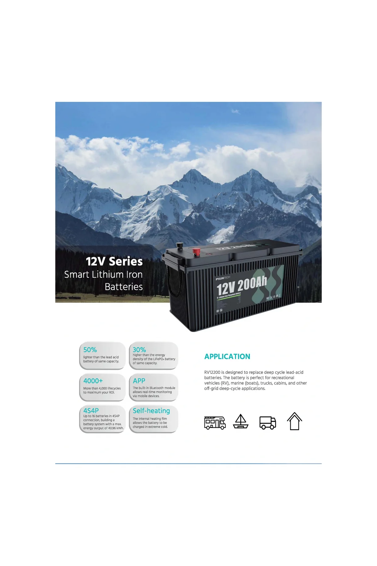 Pylontech 12V 200AH Lityum Akü Bluetooth Haberleşmeli Lifepo4