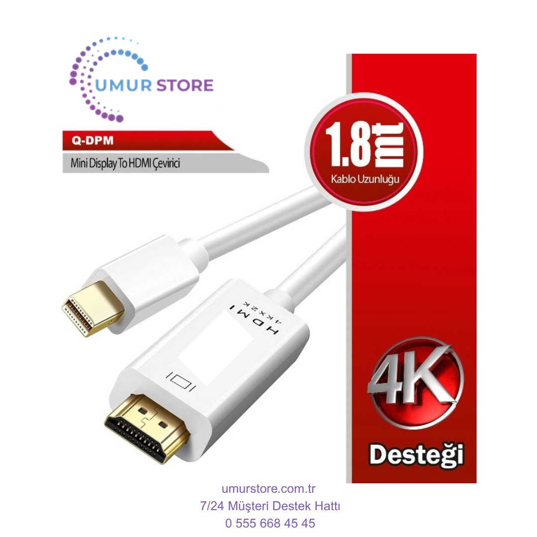 Q-Dpm Mini Displayport To HDMI 1.8mt Kablo