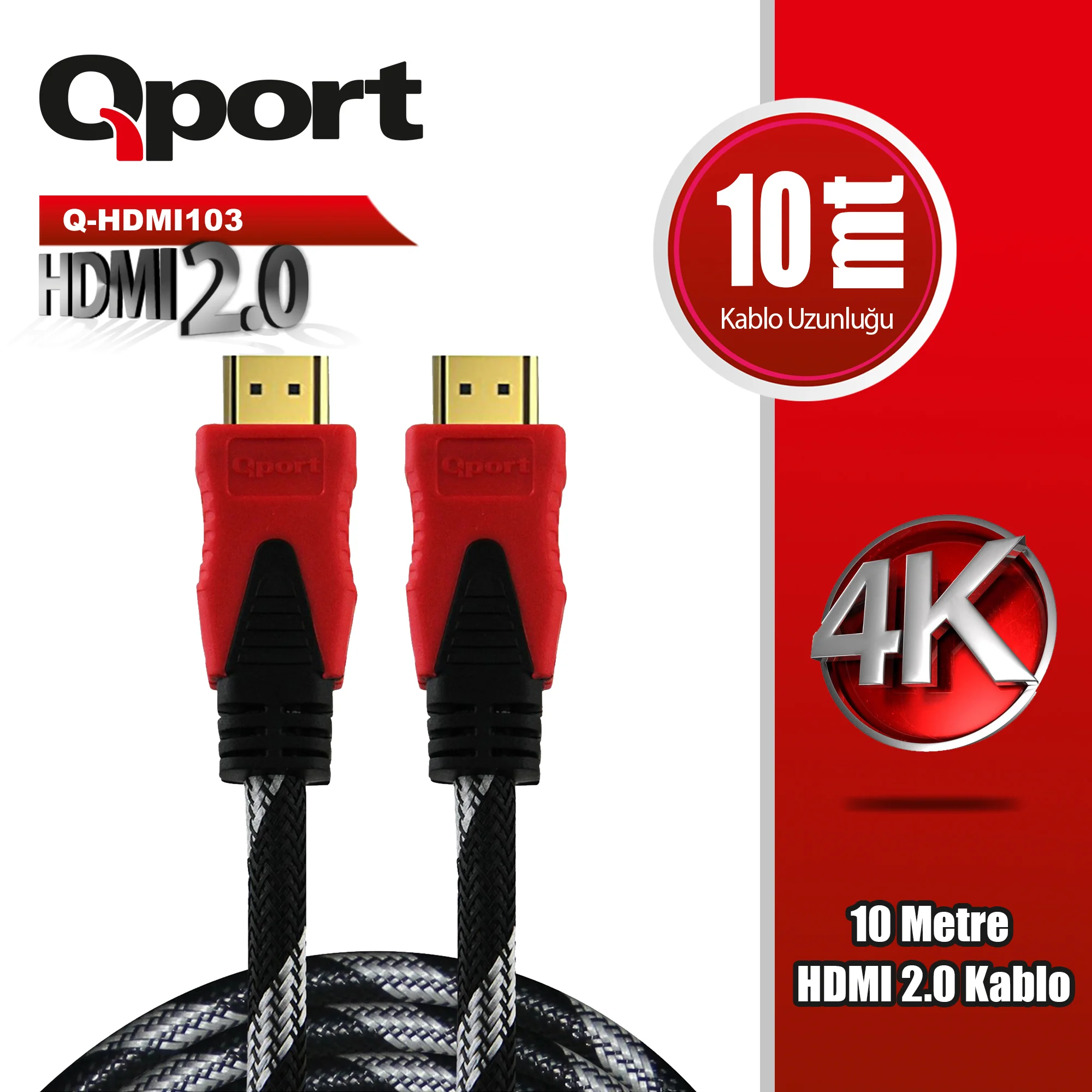 Q-HDMI103 10 METRE 2.0V 4K  ALTIN UÇLU ÖRGÜLÜ KABLO