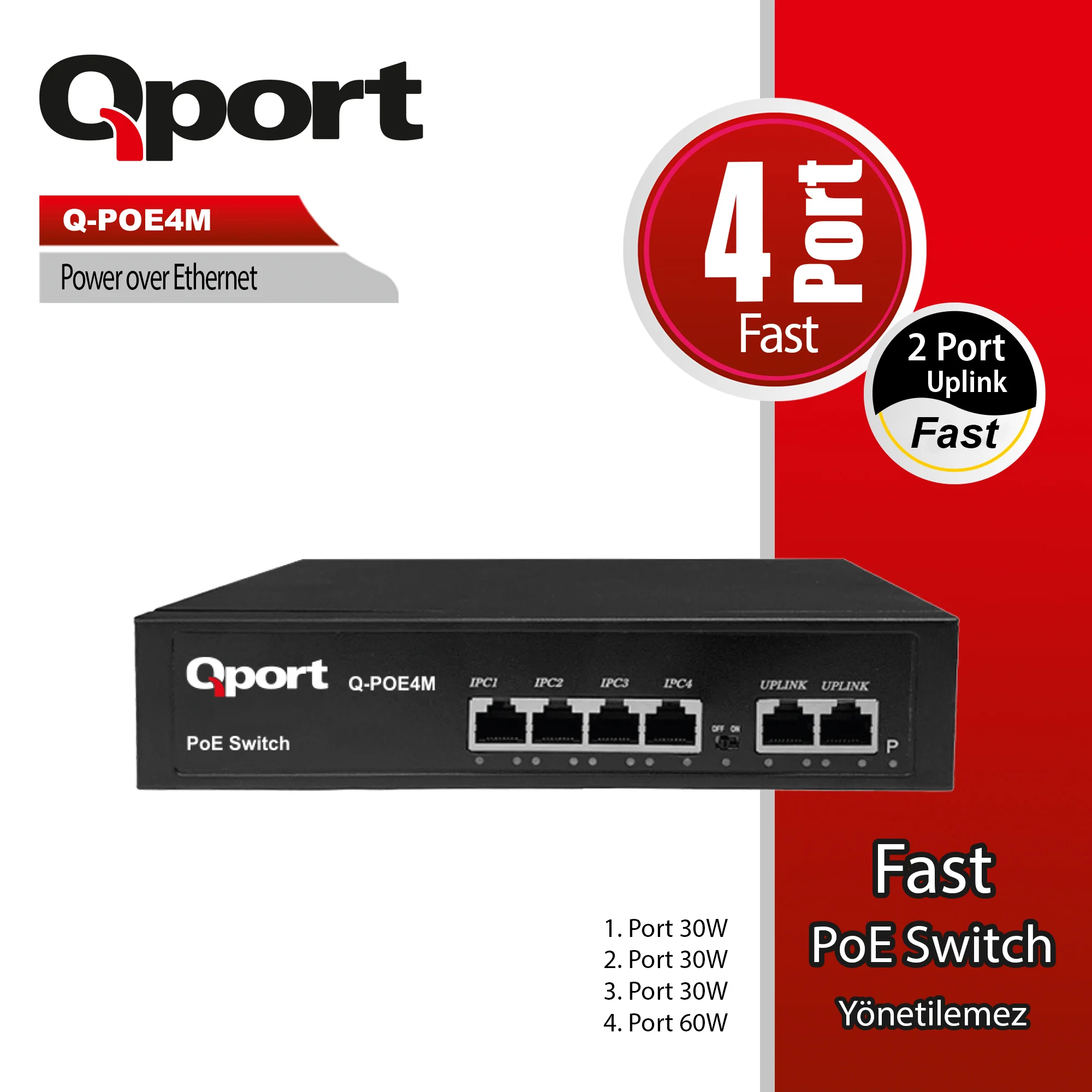 Q-POE4M 4 PORT 10/100 + 2 PORT 10/100 UPLINK POE SWITCH