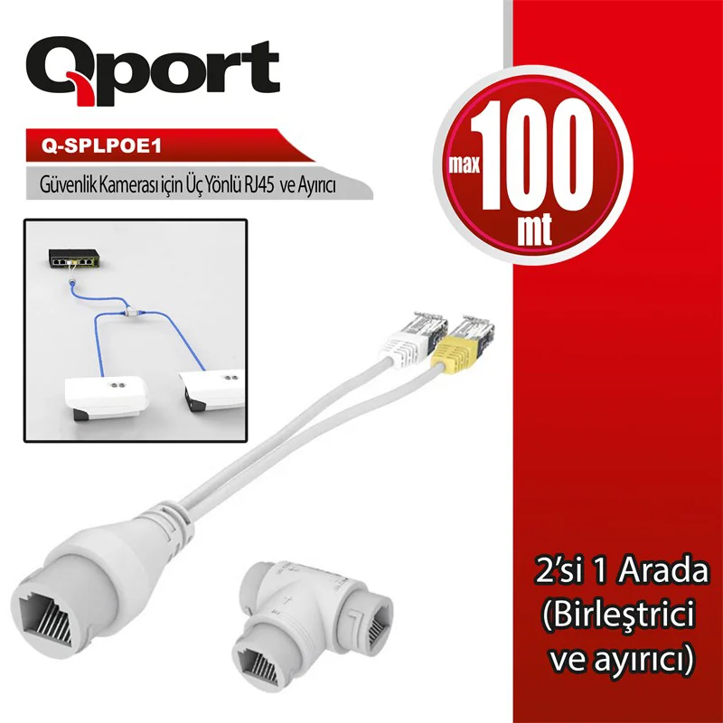 Q-SPLPOE1 POE Splitter 2'ye 1 Ağ Konnektörü + 3 Yollu RJ45 Konnektörü Fiyatı, Yorumları ve Özellikleri