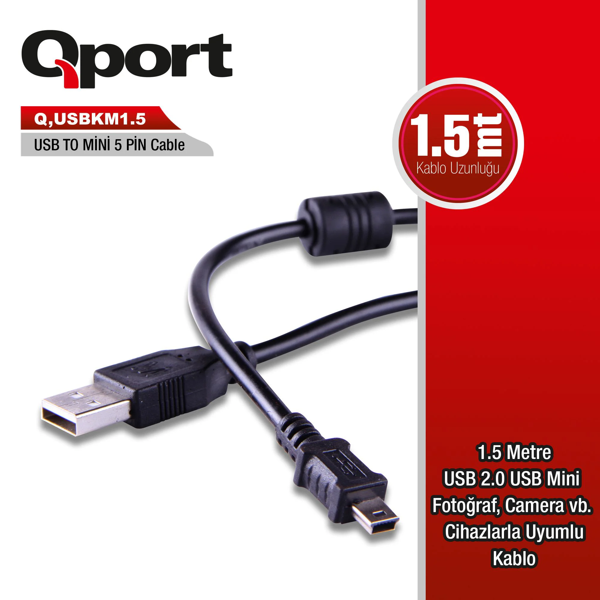 Q-USBKM1_5  Q-USBKM1.5 1.5 METRE 5PİN KAMERA USB 2.0 ŞARJ DATA KA