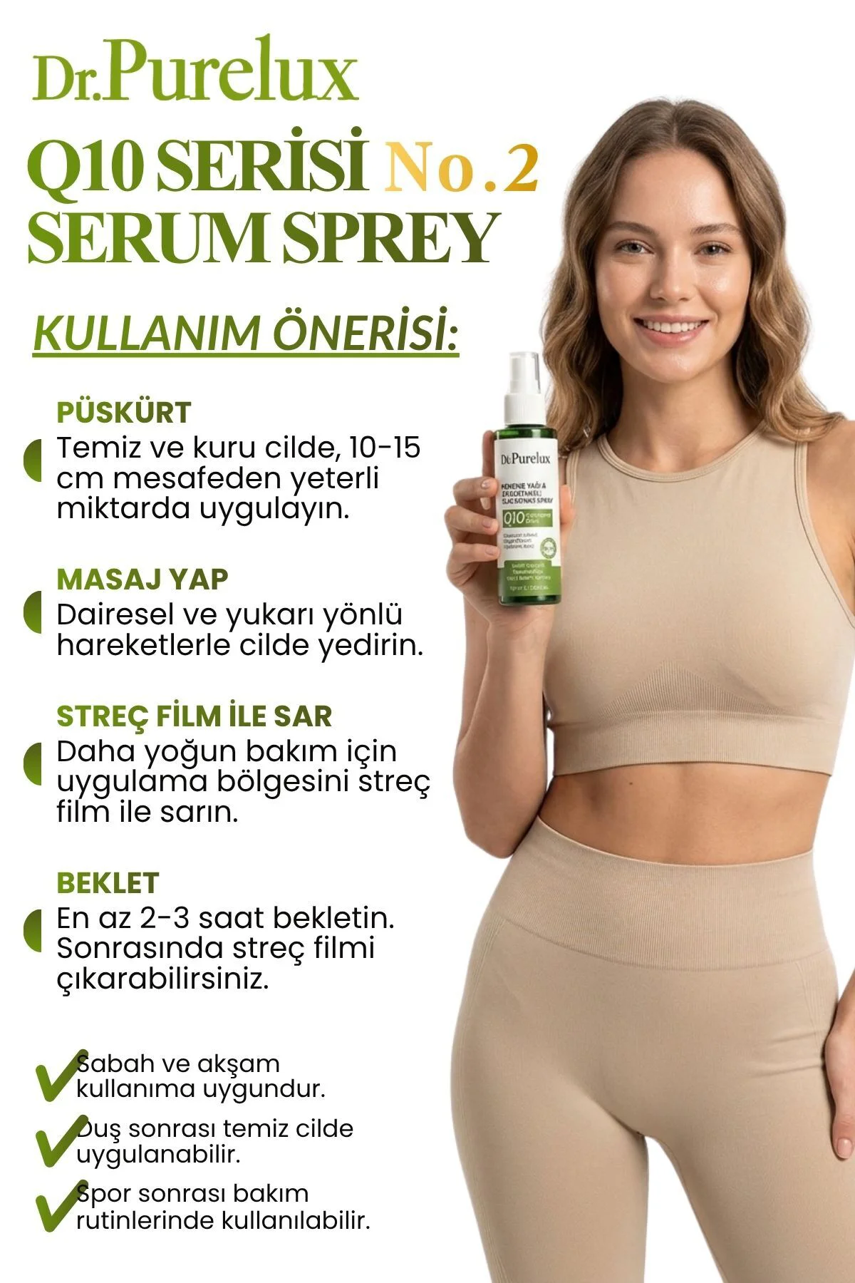 Q10 Coenzyme & At Kestanesi Etkili , Sıkılaştırıcı, Toparlayıcı & Selülit Vücut Bakım Serum Sprey 100ml