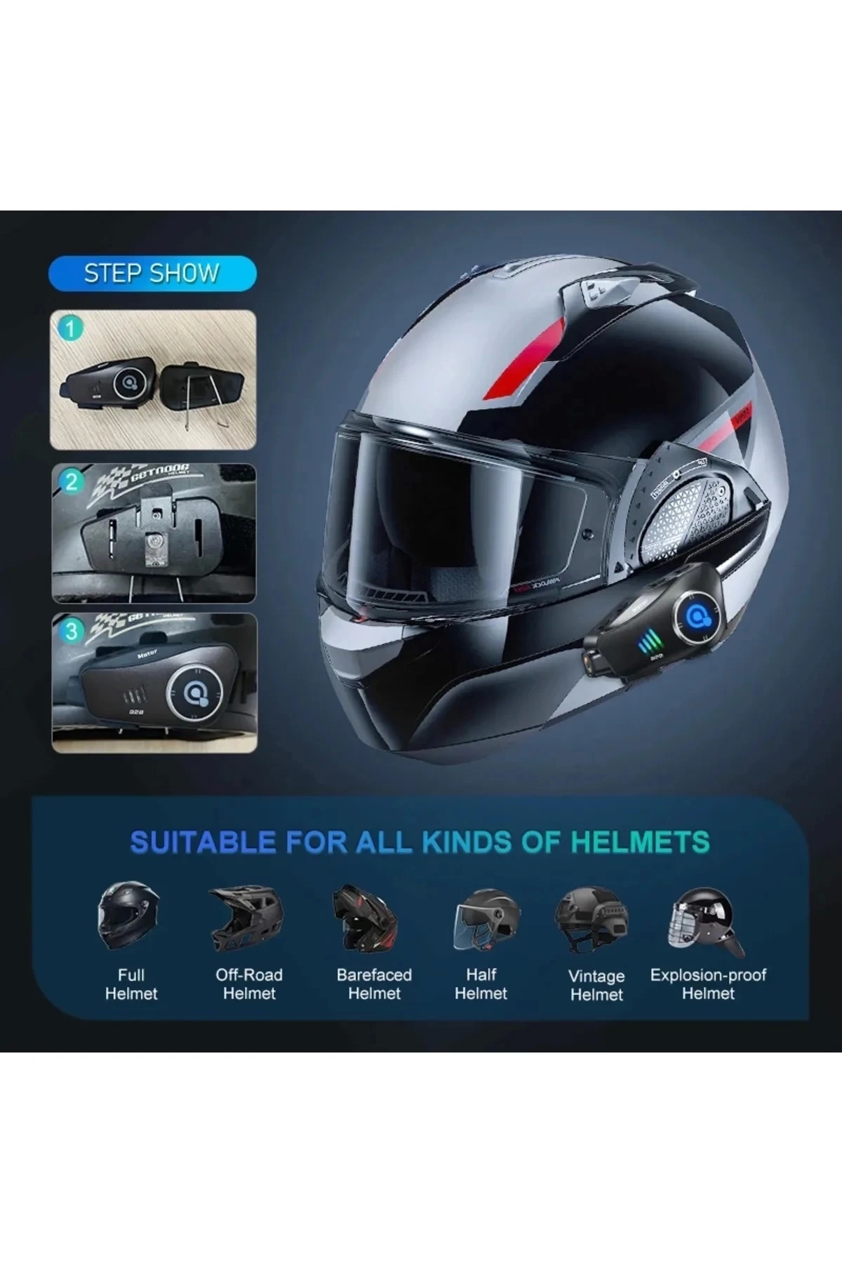 Esin Life Q28 Motosiklet Kask Bluetooth Kulaklik 1080P Kamera İnterkom Kula