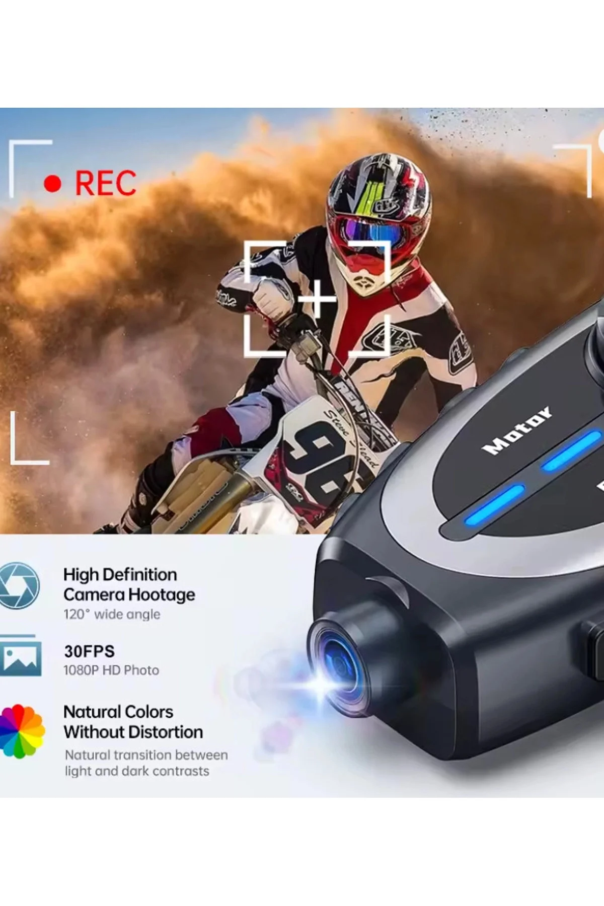 Q29 Motosiklet Kask Bluetooth Kulaklık Eşleşmeli 1080P Kamera Geniş Açı Su Geçirmez Intercom - Görsel 4