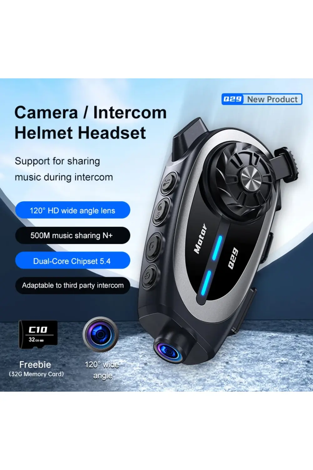 Q29 Motosiklet Kask İletişim Sistemi + Bluetooth Kulaklık + 1080P