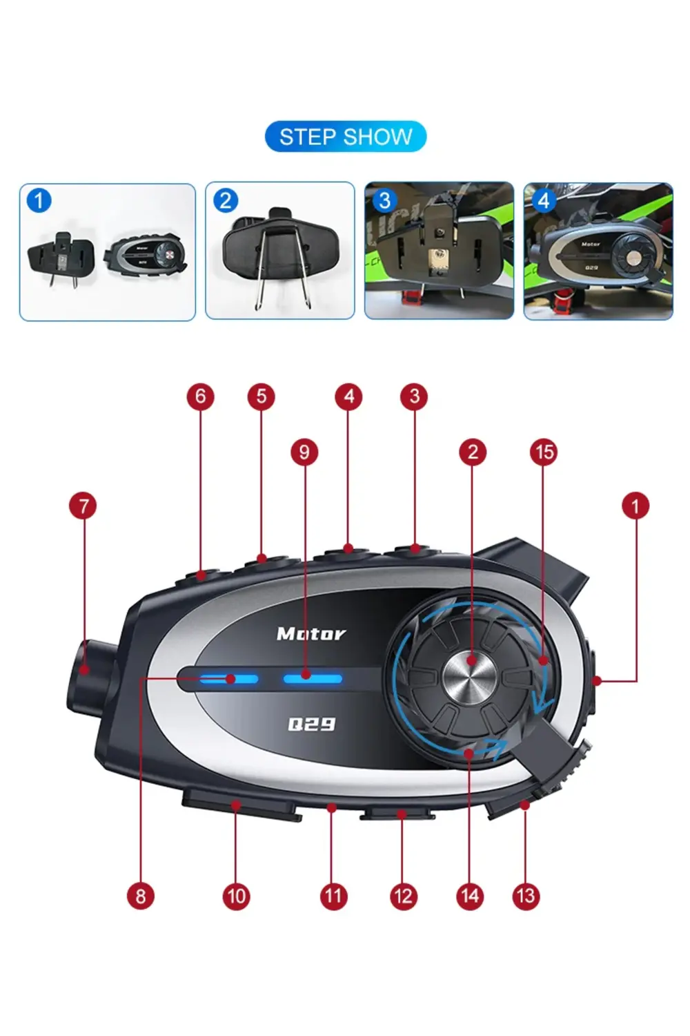 Q29 Motosiklet Kask İletişim Sistemi + Bluetooth Kulaklık + 1080P