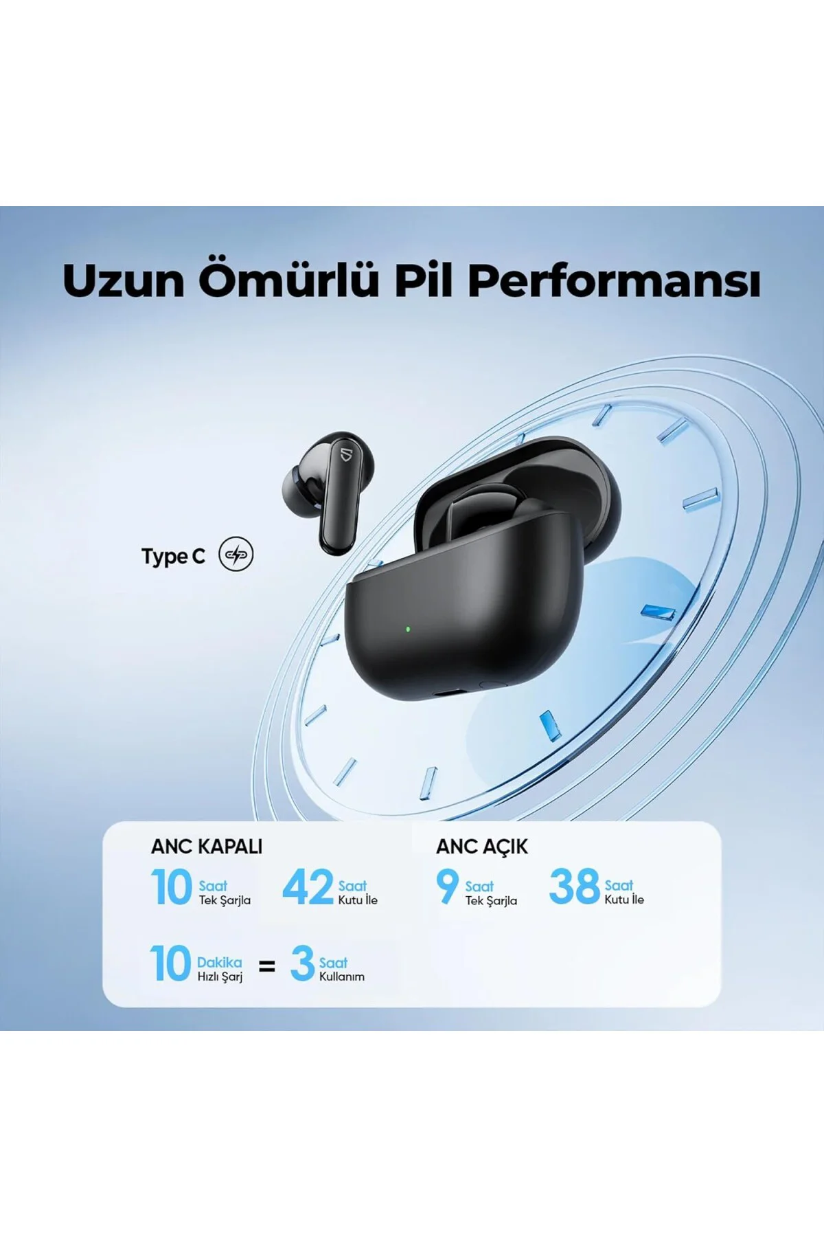 Q3 Pro Hibrit ANC ENC TWS Bluetooth 6.0 Kablosuz Kulak içi Kulaklık Siyah