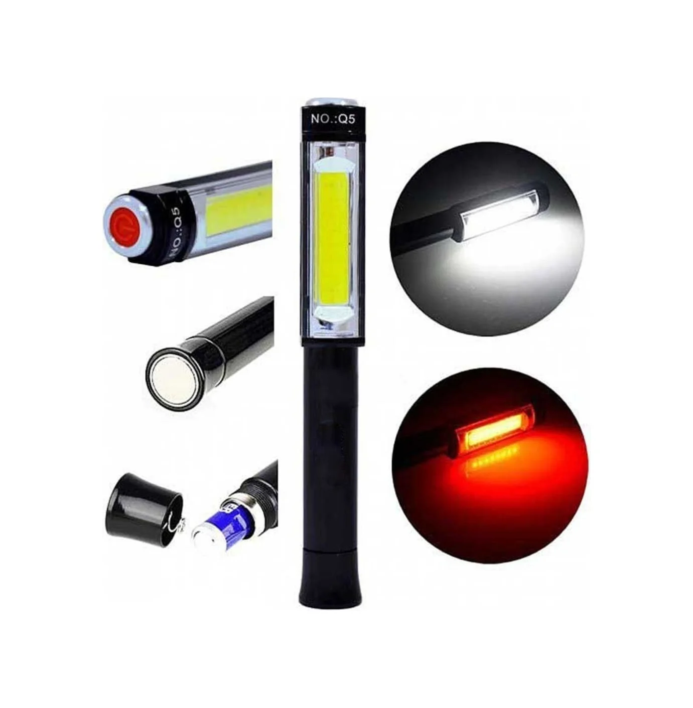 Q5 Pilli Mıknatıslı Cob Led Çalışma Tamir Kırmızı Işık El Feneri Diğer