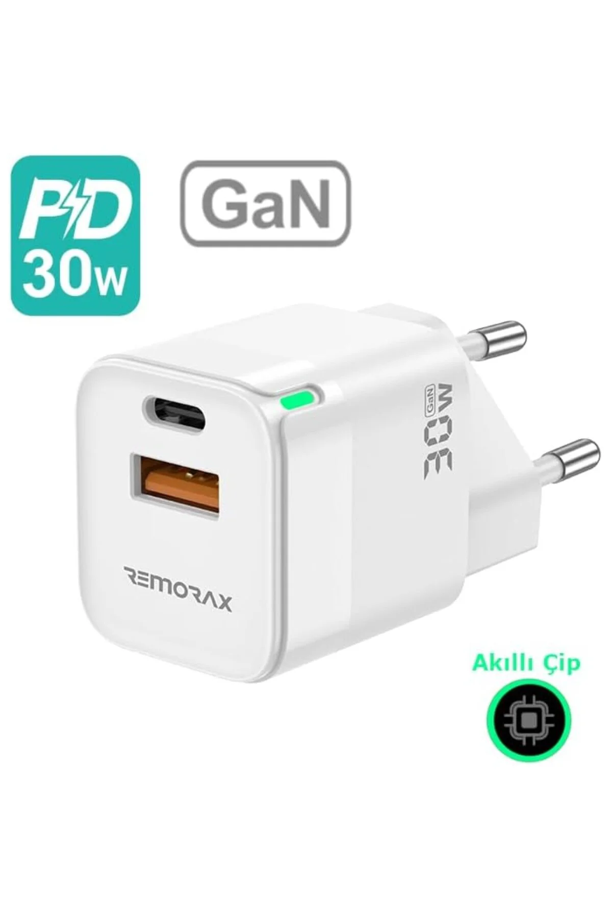 Qbic PD 30Watt GaN Hızlı Şarj Aleti, A + C Girişli, Beyaz Qbic PD 30Watt GaN Hızlı Şarj Aleti, A + C Girişli, Beyaz