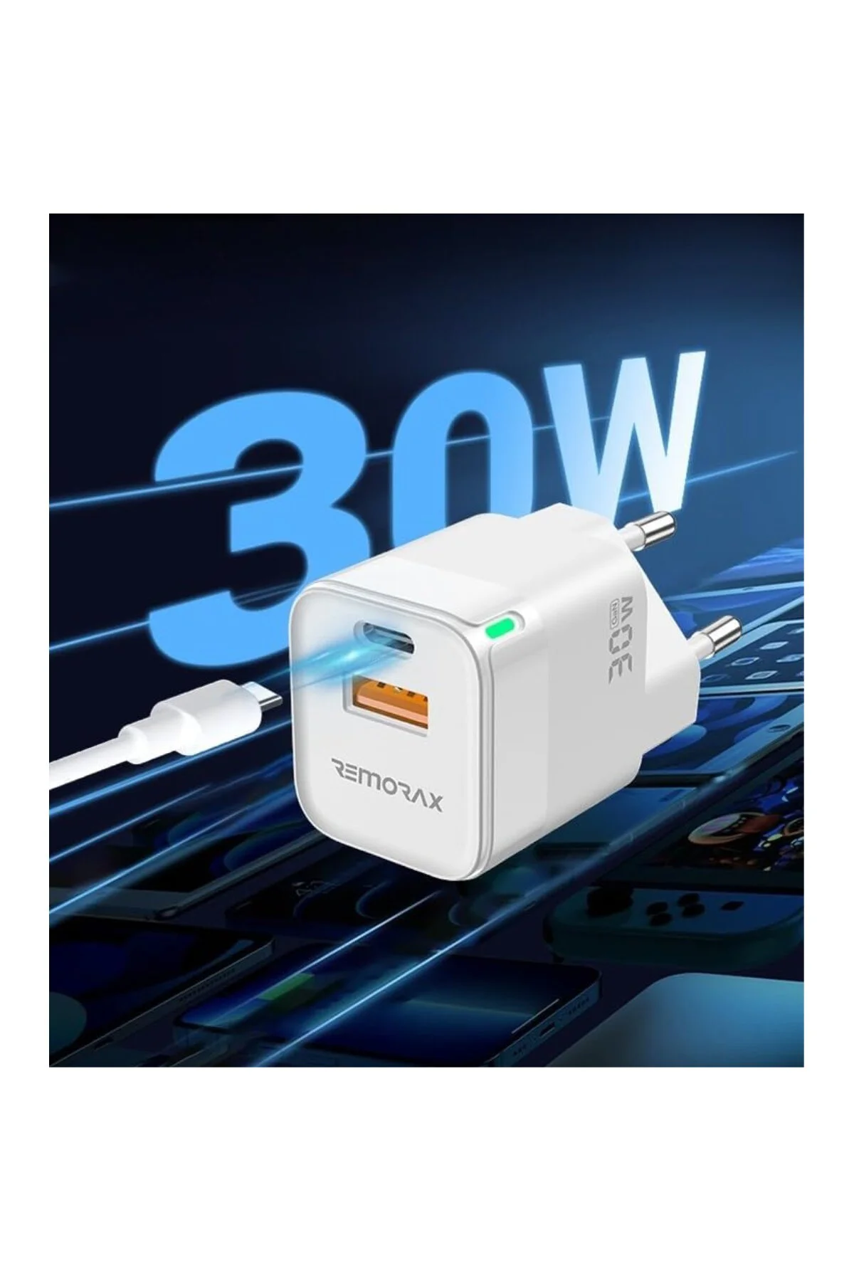 Qbic PD 30Watt GaN Hızlı Şarj Aleti, A + C Girişli, Beyaz Qbic PD 30Watt GaN Hızlı Şarj Aleti, A + C Girişli, Beyaz