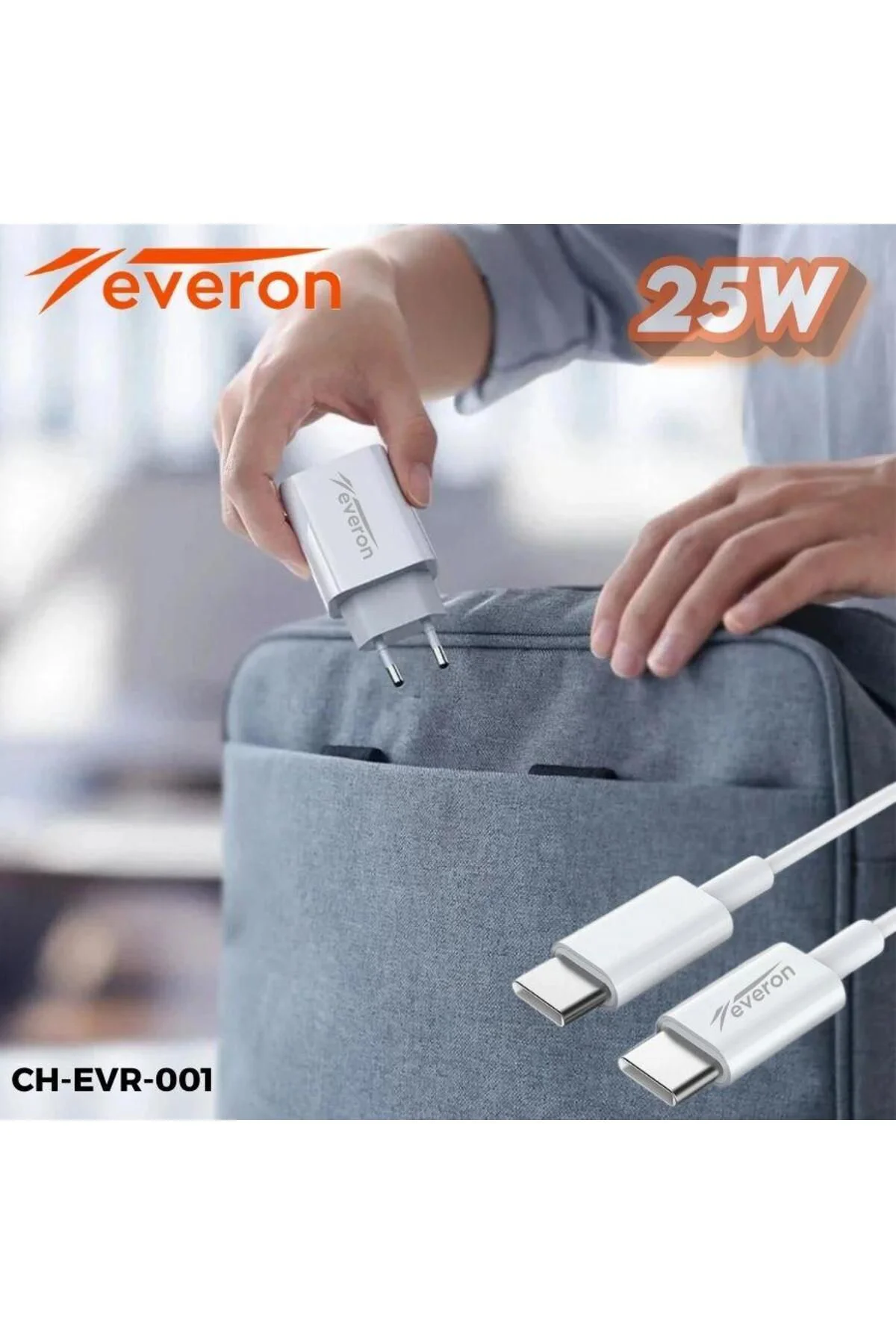 Q.c 3.4 Amper 25w Type To Type C Şarj Aleti Evr-002