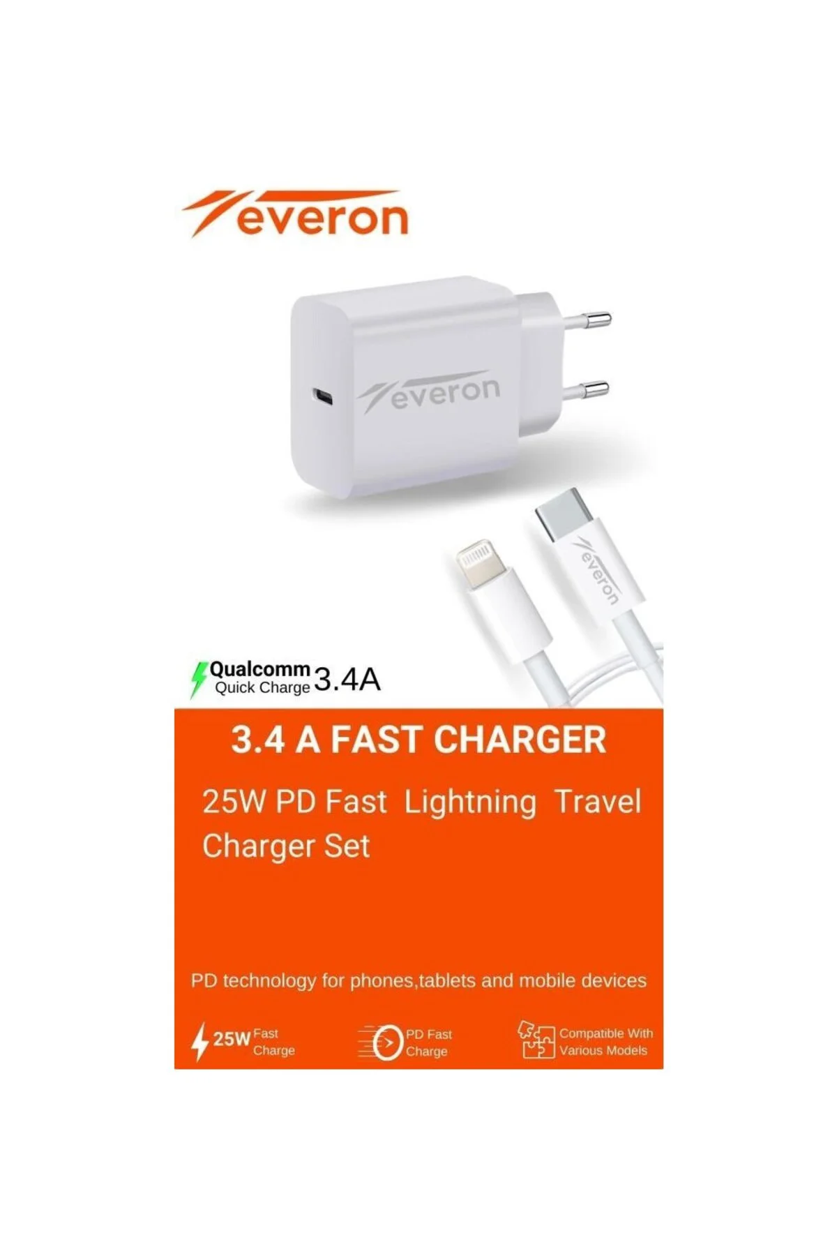 Q.c 3.4 Amper 25w Type To Lightning Şarj Aleti Evr-002