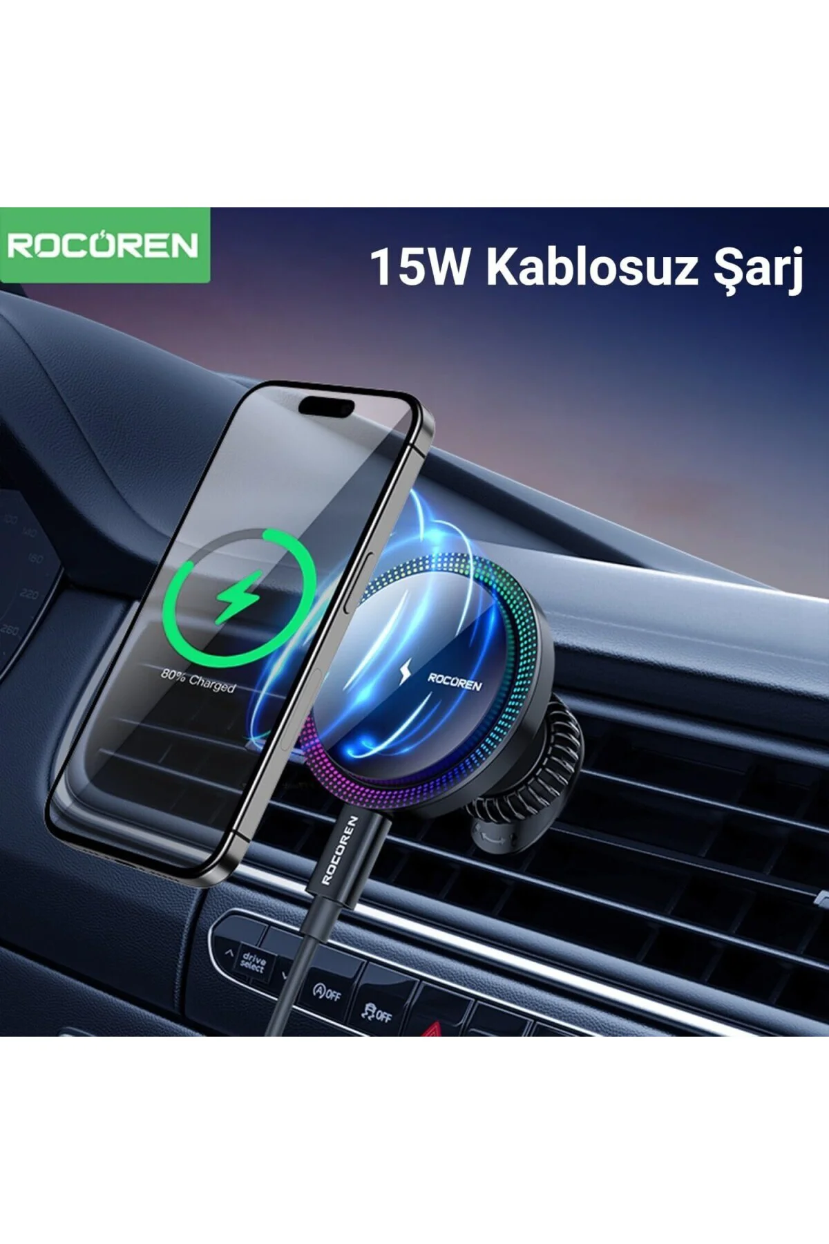 QC3.0 ile 15W Manyetik Kablosuz Araç Şarj Cihazı, Otomatik Hizalama ve Hızlı Şarj Ka