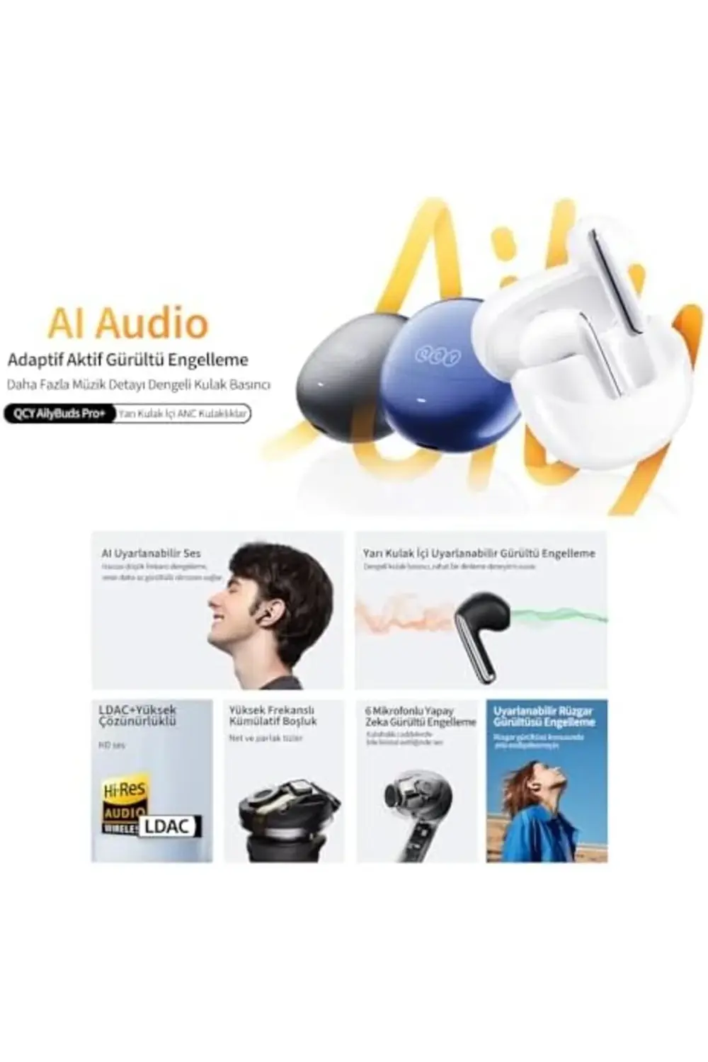 QCY HT10 Ailybuds Pro Plus Adaptif Anc Hi-res Ldac Aı 6 Mikrofon