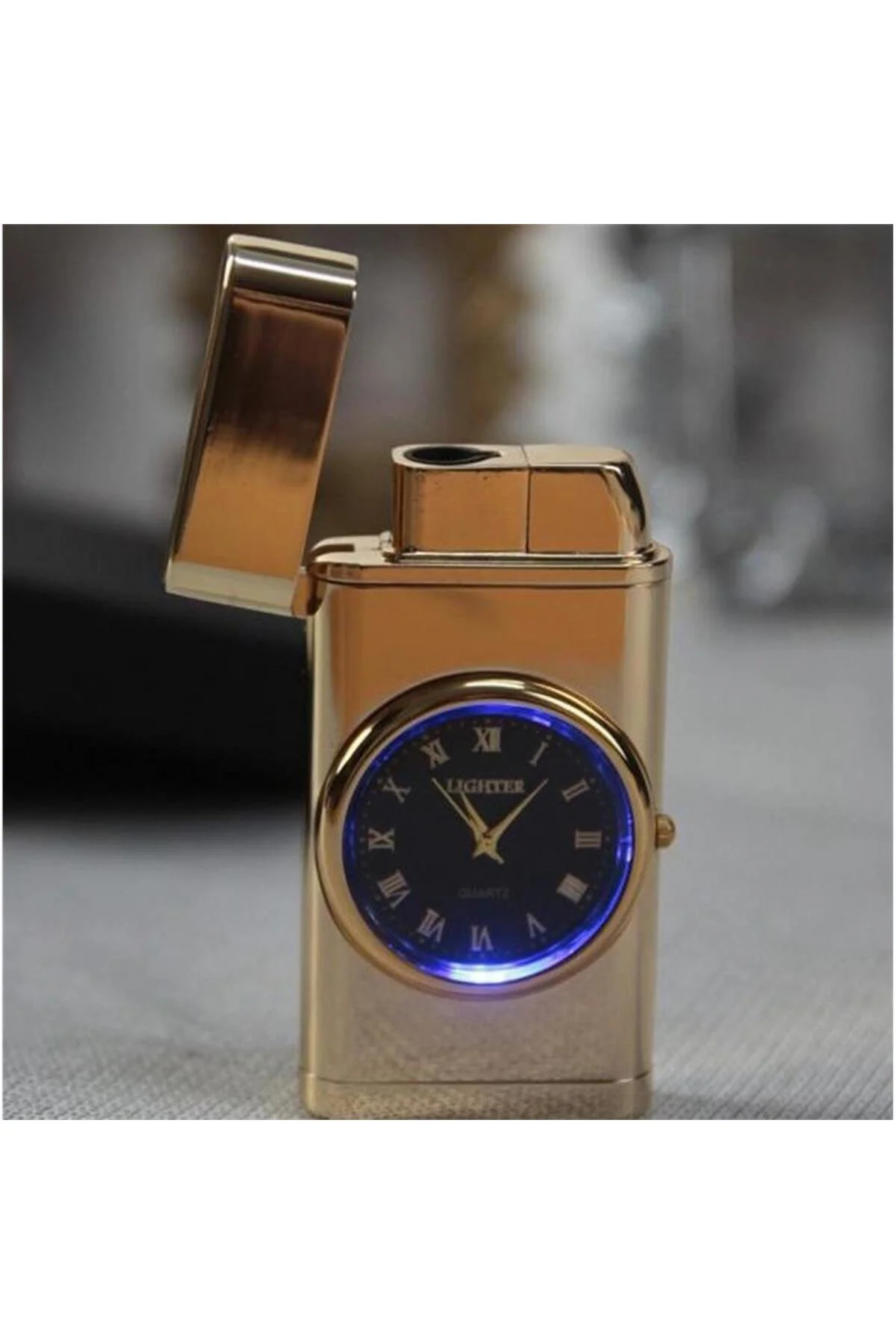 Quartz Saatli Torch Jet Çakmak Altın