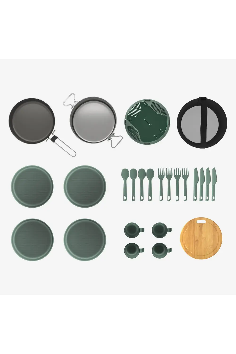 Quechua Outdoor Yemek Seti - 4 Kişilik - Paslanmaz Çelik - Yapışm