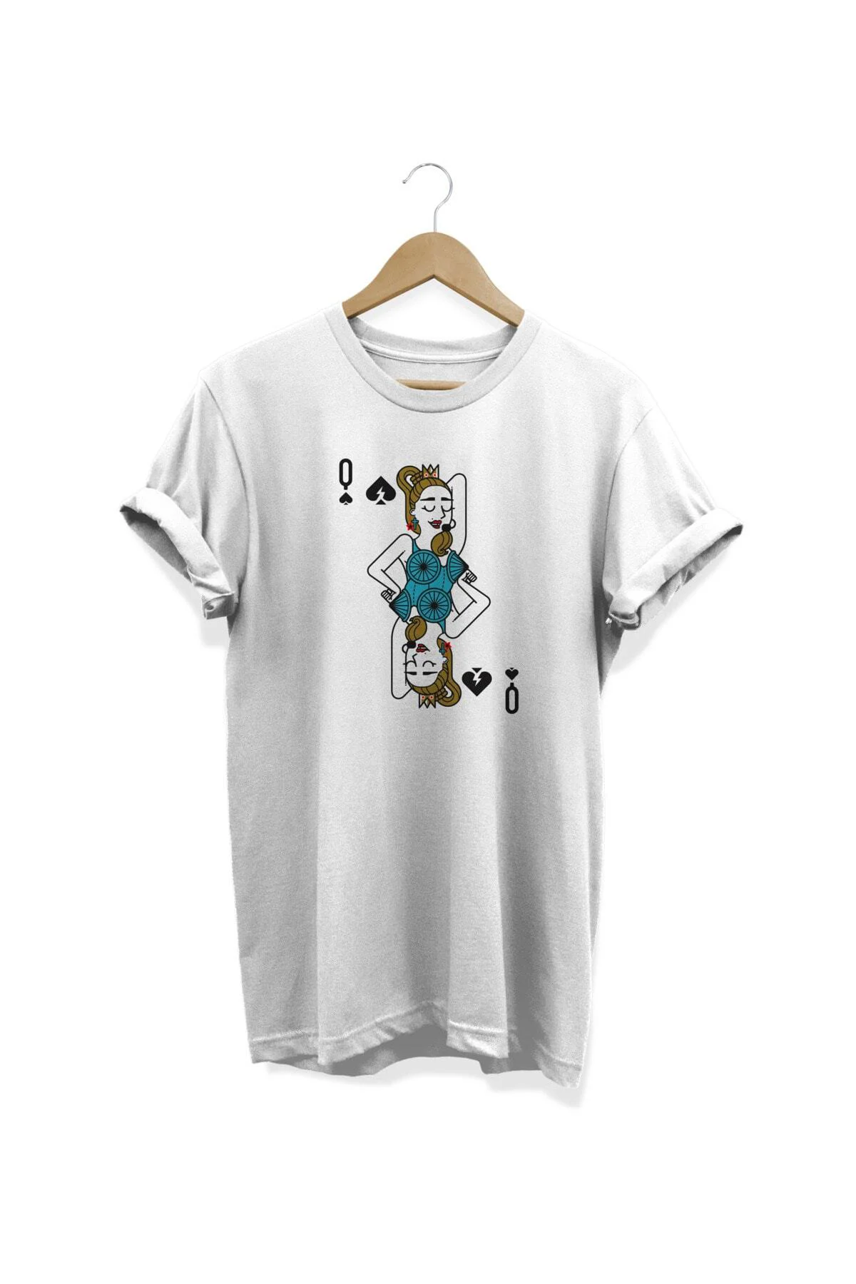 Madonna Iskambil Serisi Baskılı Beyaz T-shirt