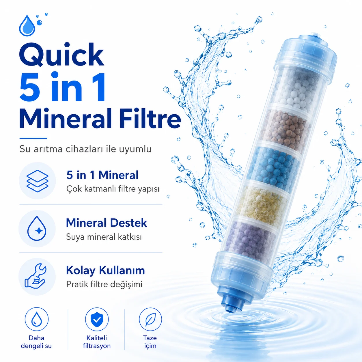 Quick 5 in 1 Mineral Su Arıtma Filtresi 408694093 - Şeffaf Gövdeli Çok Katmanlı Inline Mineral Destek Filtri Fiyatı, Yorumları ve Özellikleri