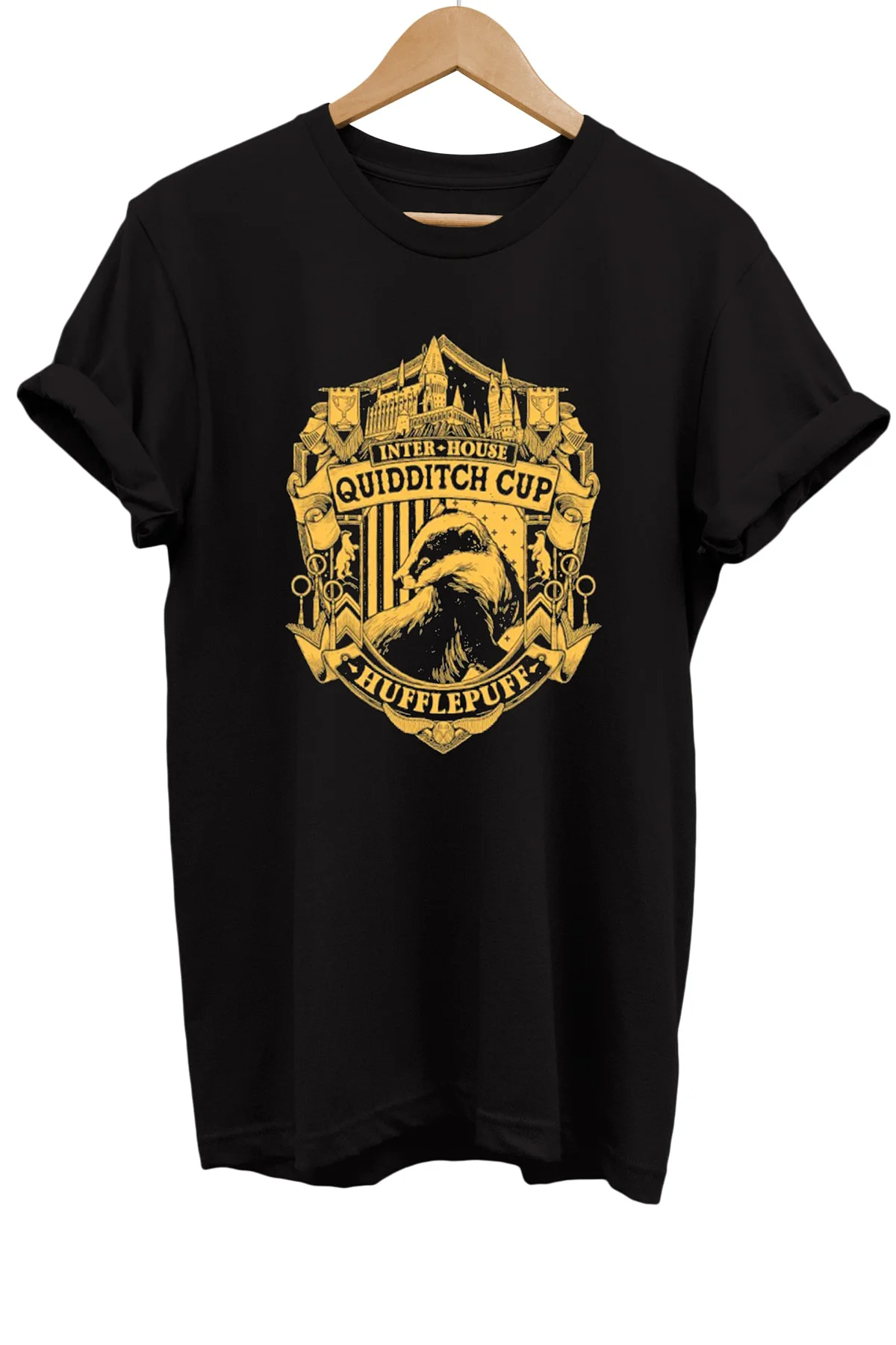 Quidditch Hufflepuff Baskılı %100 Pamuk Basic T-shirt Normal Bede