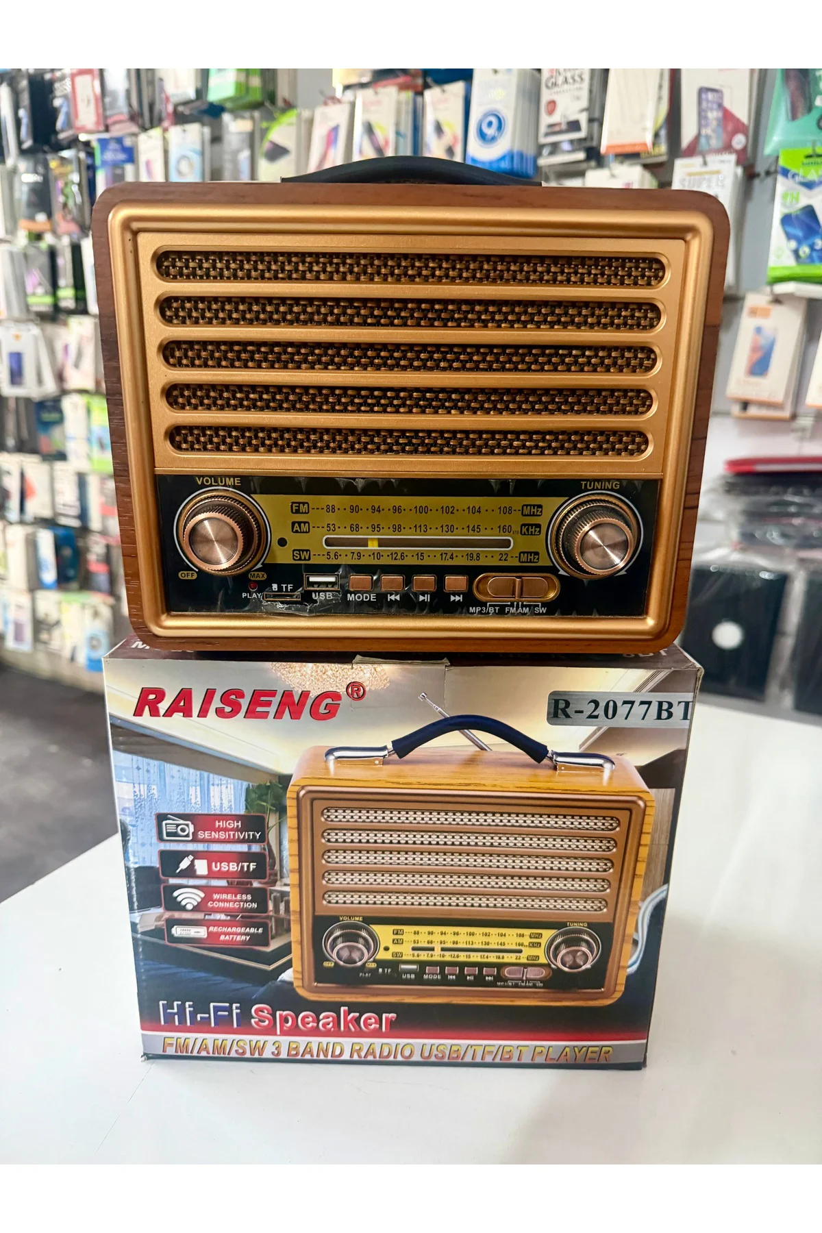 R-2077BT çok fonksiyonlu akülü Am/fm Bt hoparlör radyo taşınabili