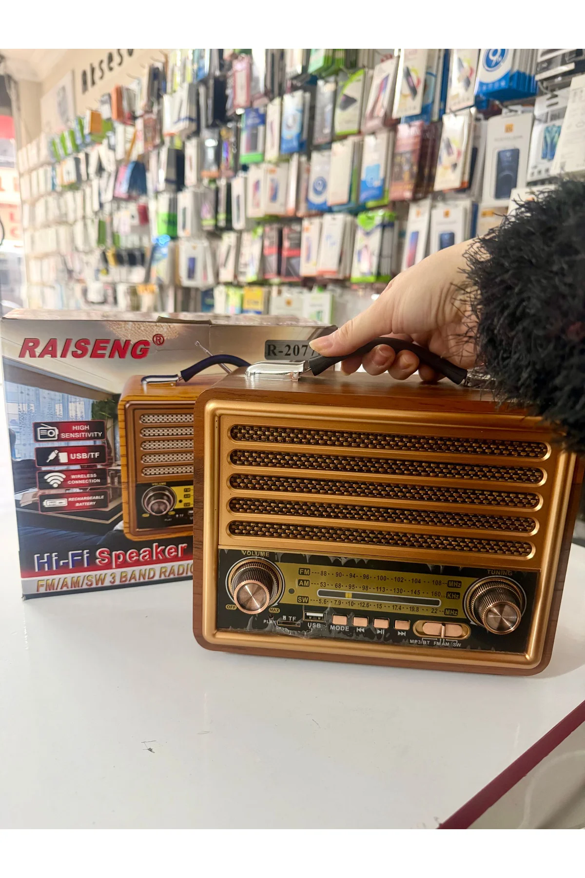 R-2077BT çok fonksiyonlu akülü Am/fm Bt hoparlör radyo taşınabili
