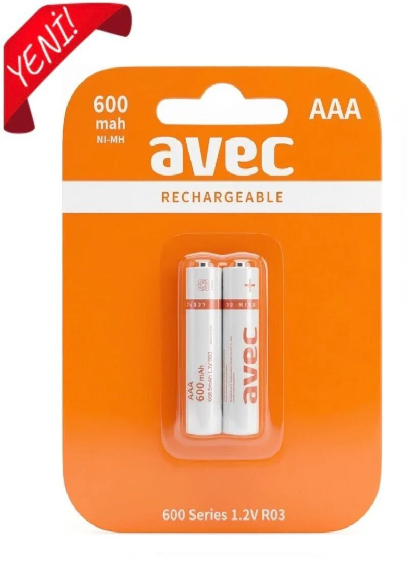 R03   Avec AAA Şarjlı İnce Pil 600mAh 2li