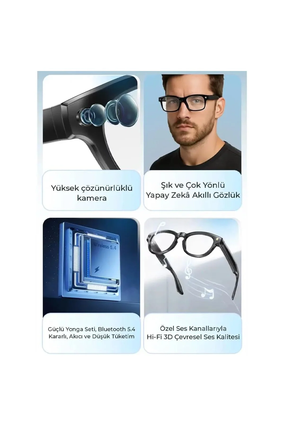 R1 PRO Akıllı Gözlük, Yapay Zeka Destekli, 1080P HD Kamera, 32GB 