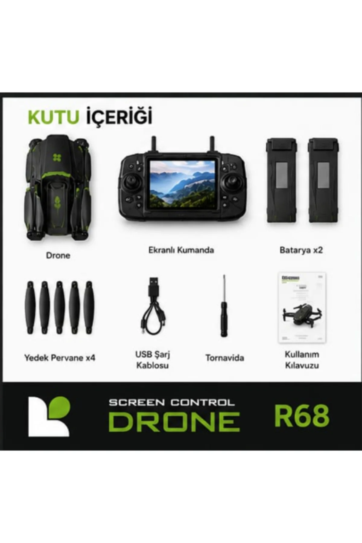 R68 büyük Ekran Kumandalı Drone HD Kameralı 360° Engel Sensörlü 2