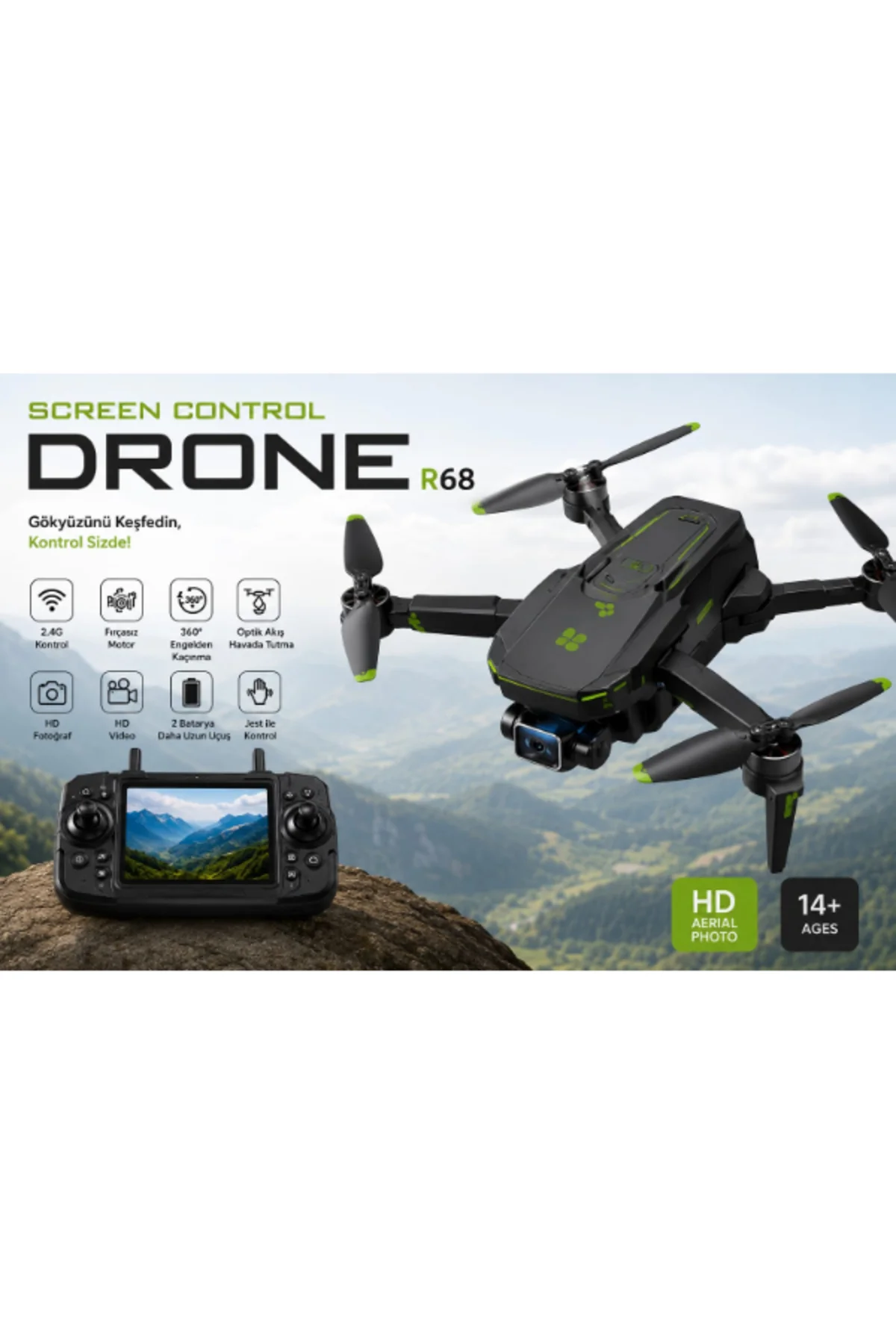 R68 büyük Ekran Kumandalı Drone HD Kameralı 360° Engel Sensörlü 2