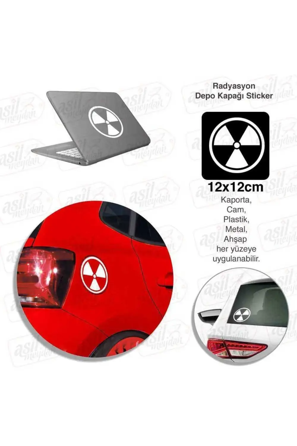 Radrasyon Yakıt Depo Kapağı Beyaz Kapak Sticker, Araba, Oto Etike