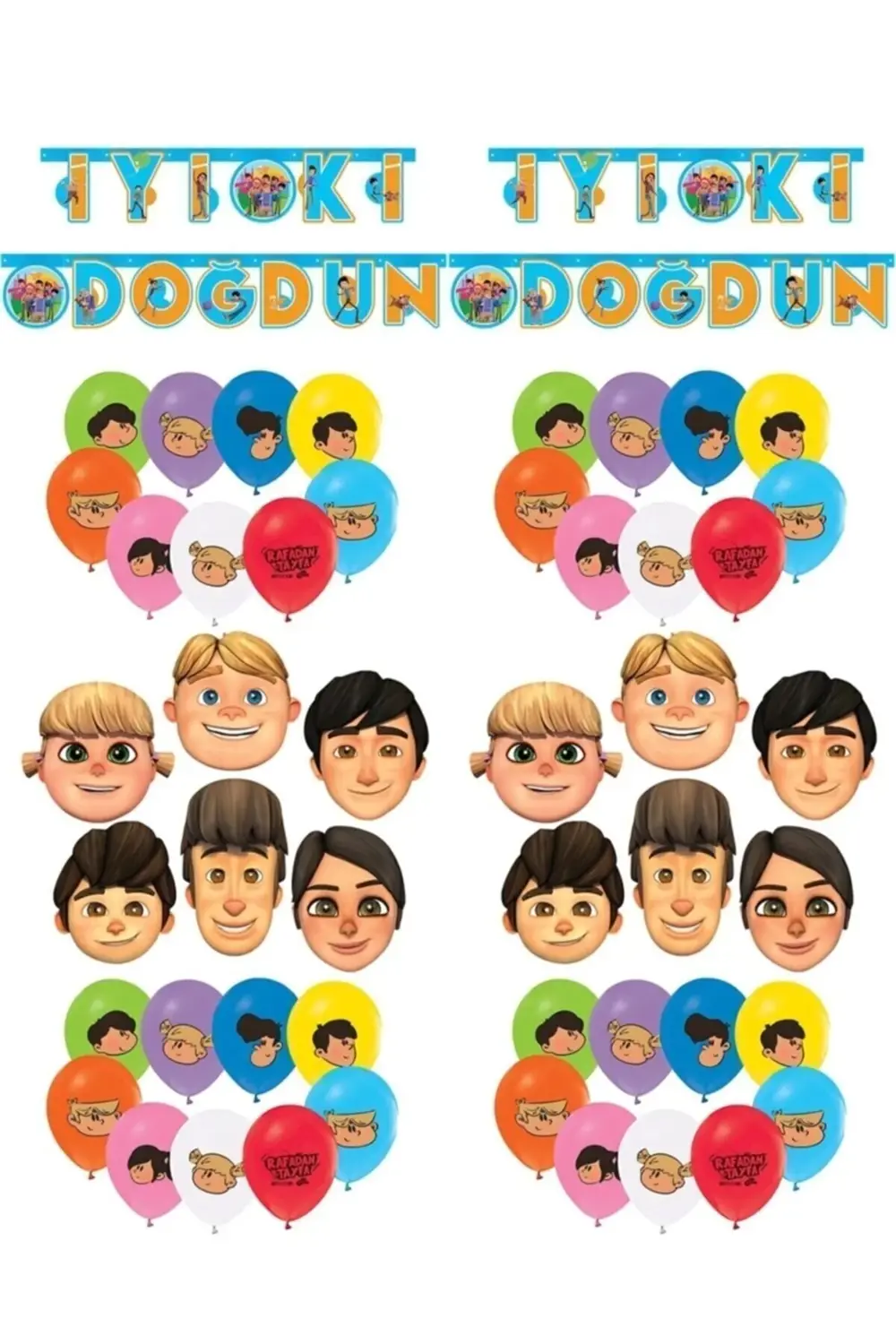 Rafadan Tayfa 10 Adet Balon 6 Adet Maske Ve Iyi Ki Doğdun Flama D