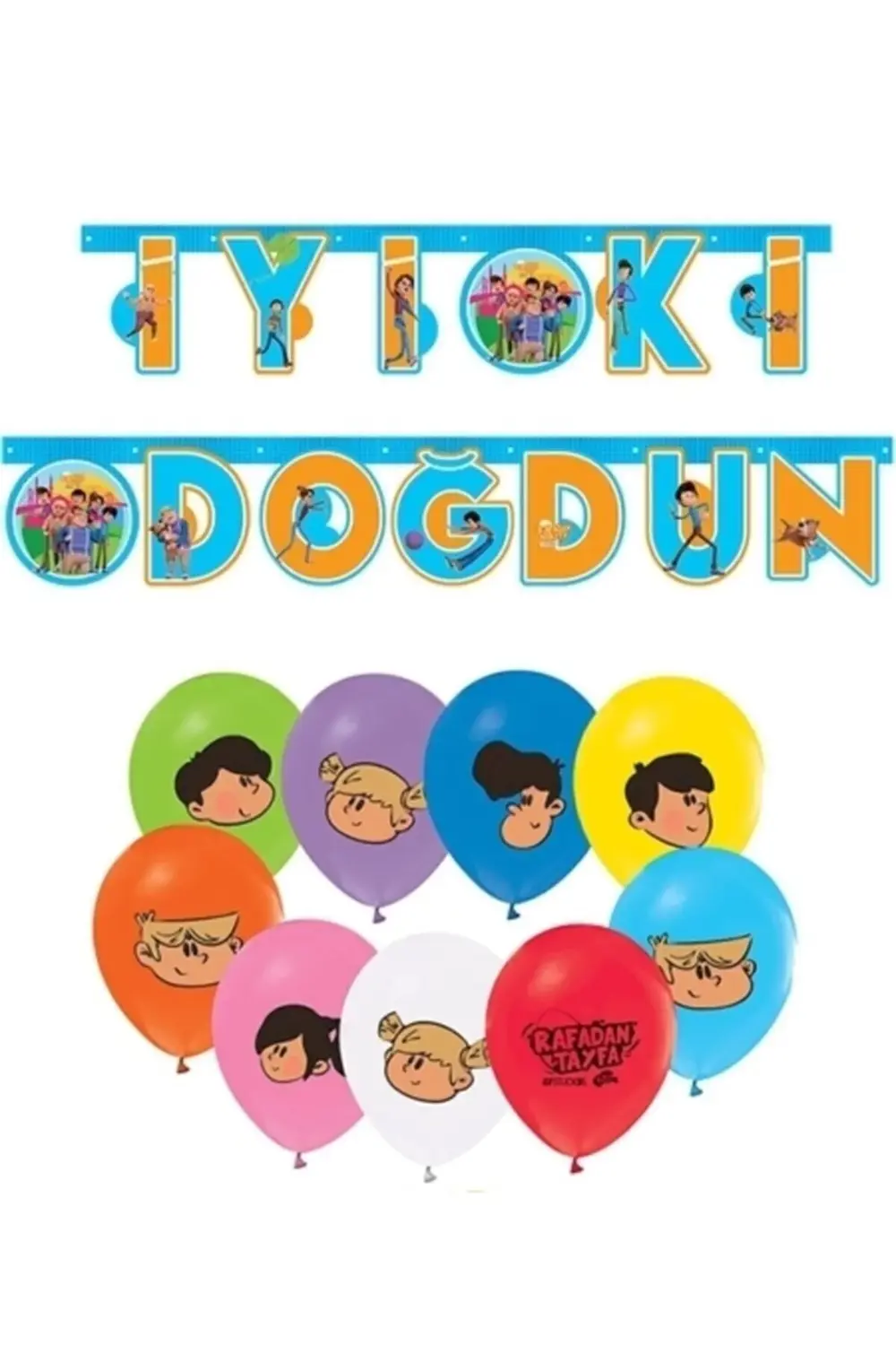 Rafadan Tayfa 10 Adet Balon 6 Adet Maske Ve Iyi Ki Doğdun Flama D