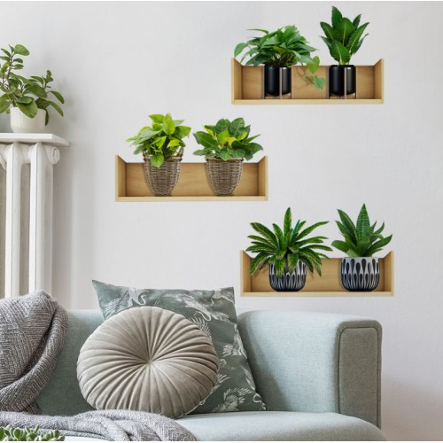 Woody Sofia Raflı Bitki Tasarımlı Yapışkanlı Sticker 20*30 Cm 3Lü Set