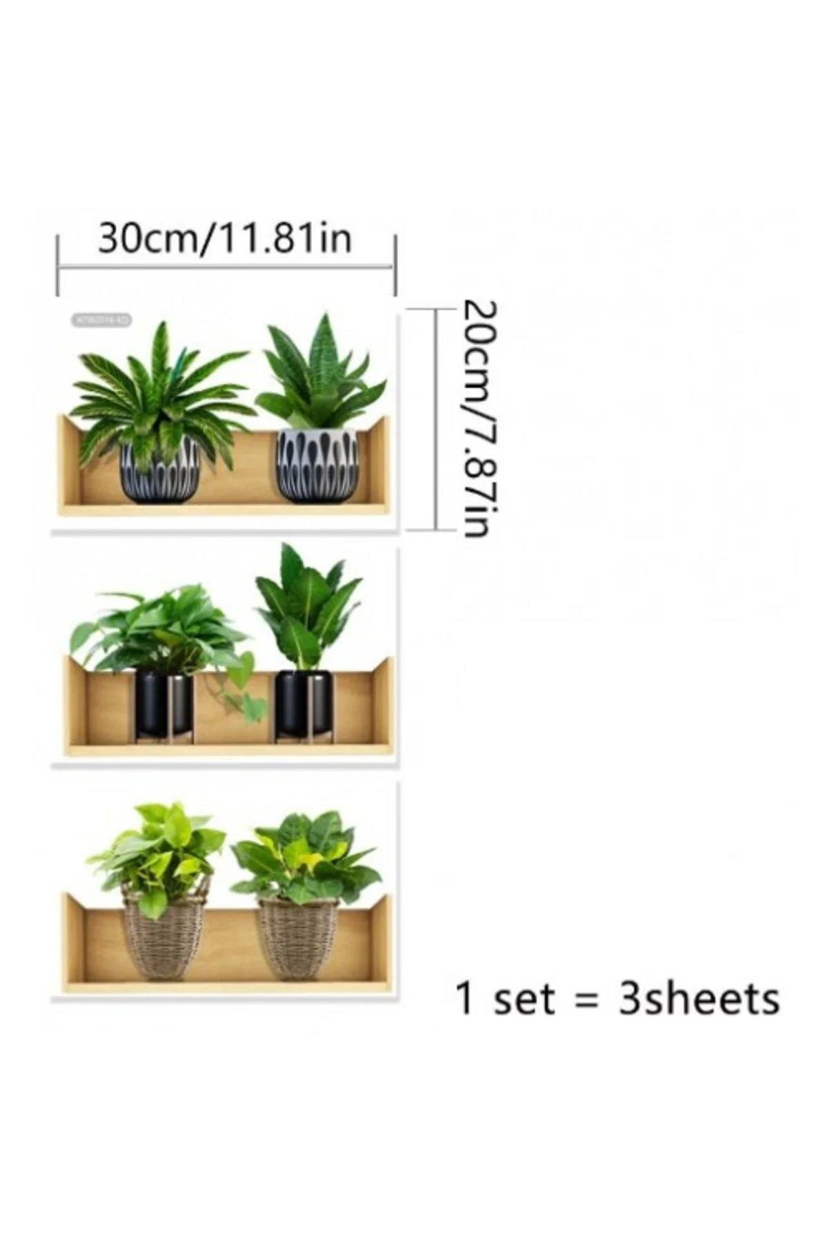 Raflı Bitki Tasarımlı Yapışkanlı Sticker 20*30 cm 3lü Set