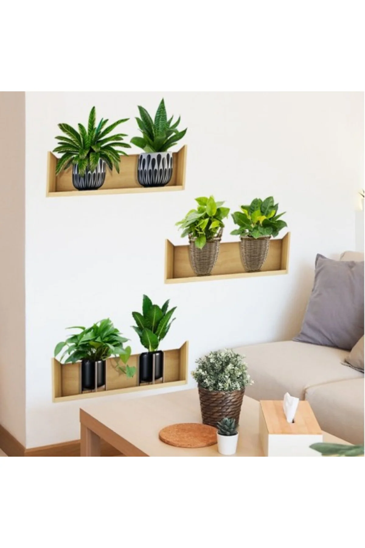Raflı Bitki Tasarımlı Yapışkanlı Sticker 20*30 cm 3lü Set