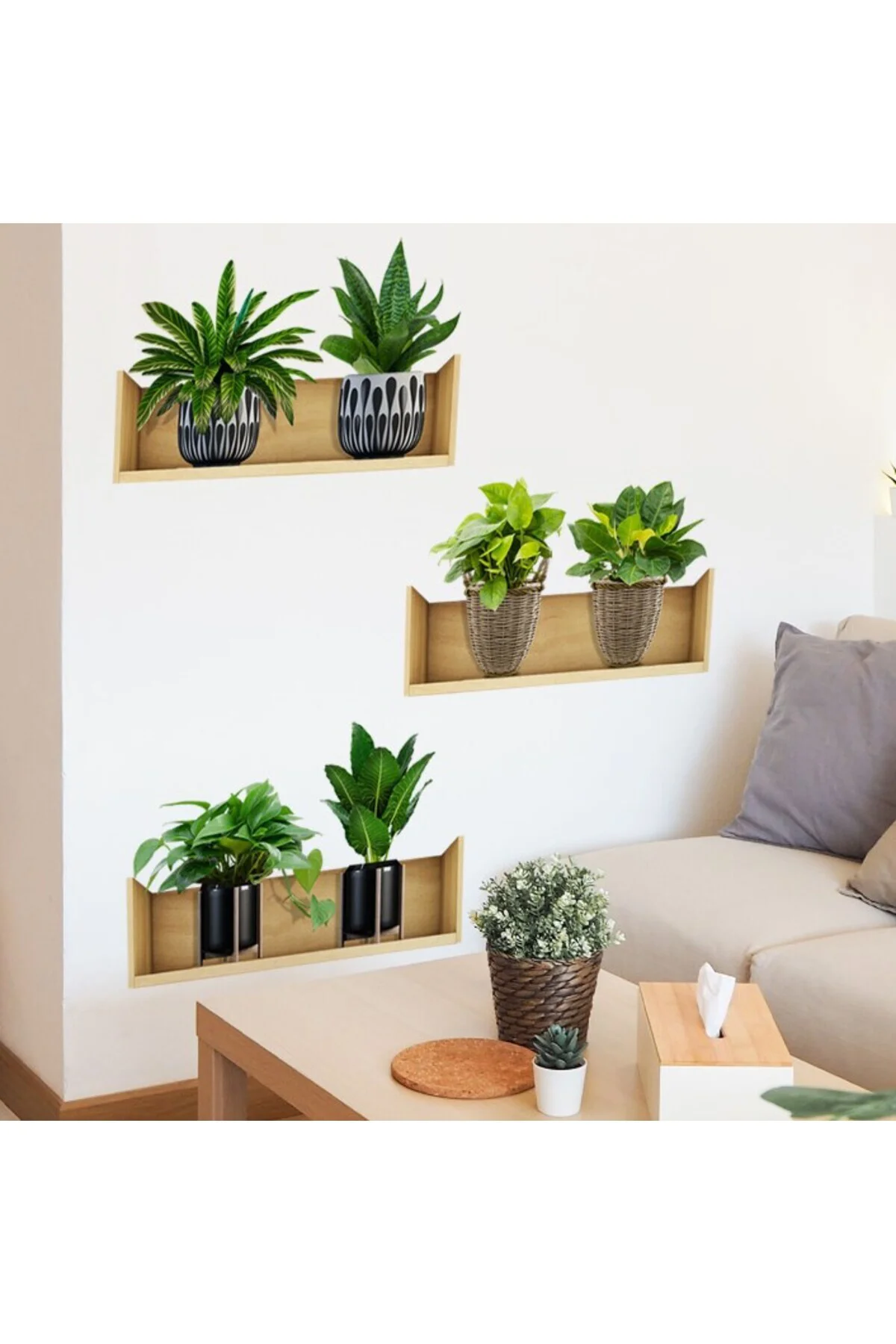 Raflı Bitki Tasarımlı Yapışkanlı Sticker 20*30 cm 3lü Set
