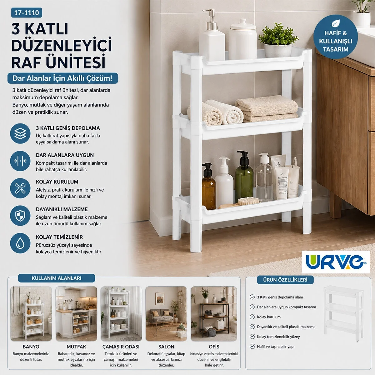 Rafty 3 Katlı Sepet Organizer Düzenleyici Raf Ünitesi 465x145x500mm Bx40 Fiyatı, Yorumları ve Özellikleri