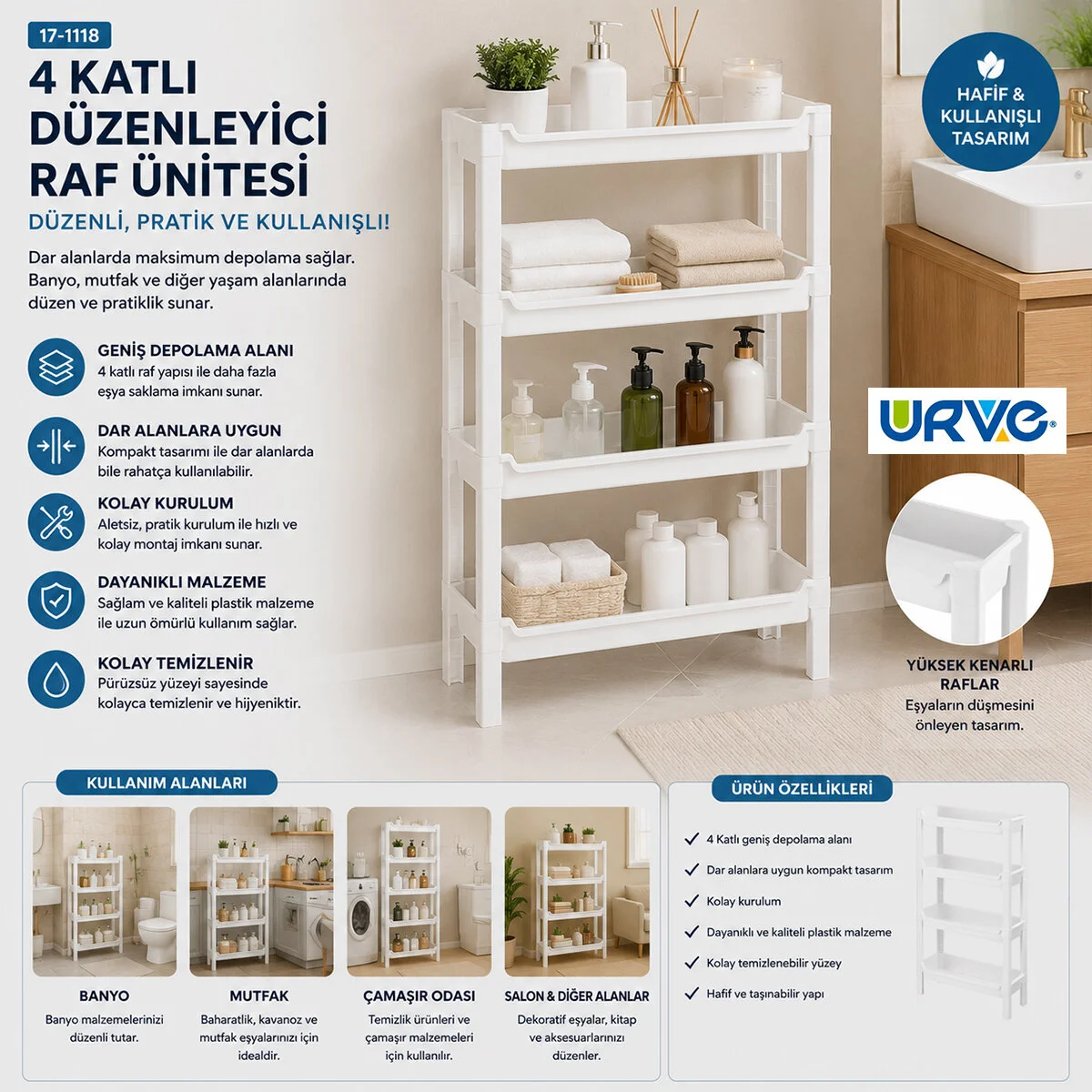 Rafty 4 Katlı Sepet Organizer Düzenleyici Raf Ünitesi 465X145X690MM