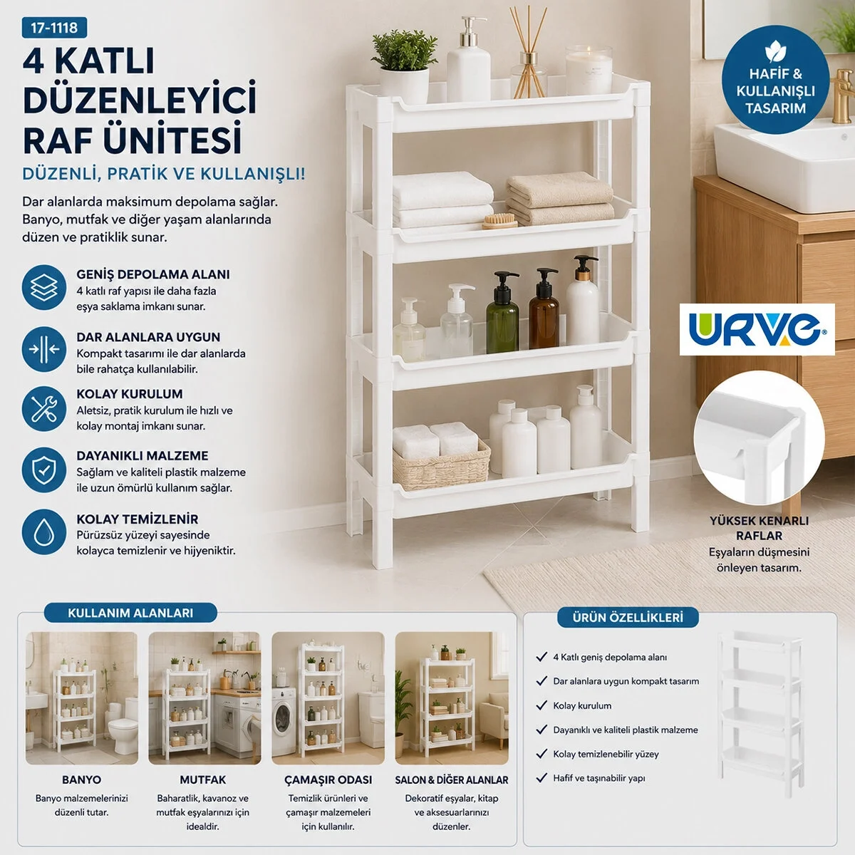 Rafty 4 Katlı Sepet Organizer Düzenleyici Raf Ünitesi 465x145x690mm Bx40 Fiyatı, Yorumları ve Özellikleri