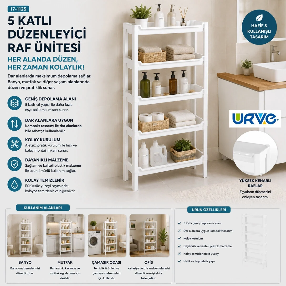 Rafty 5 Katlı Sepet Organizer Düzenleyici Raf Ünitesi 465x145x870mm Bx40 Fiyatı, Yorumları ve Özellikleri